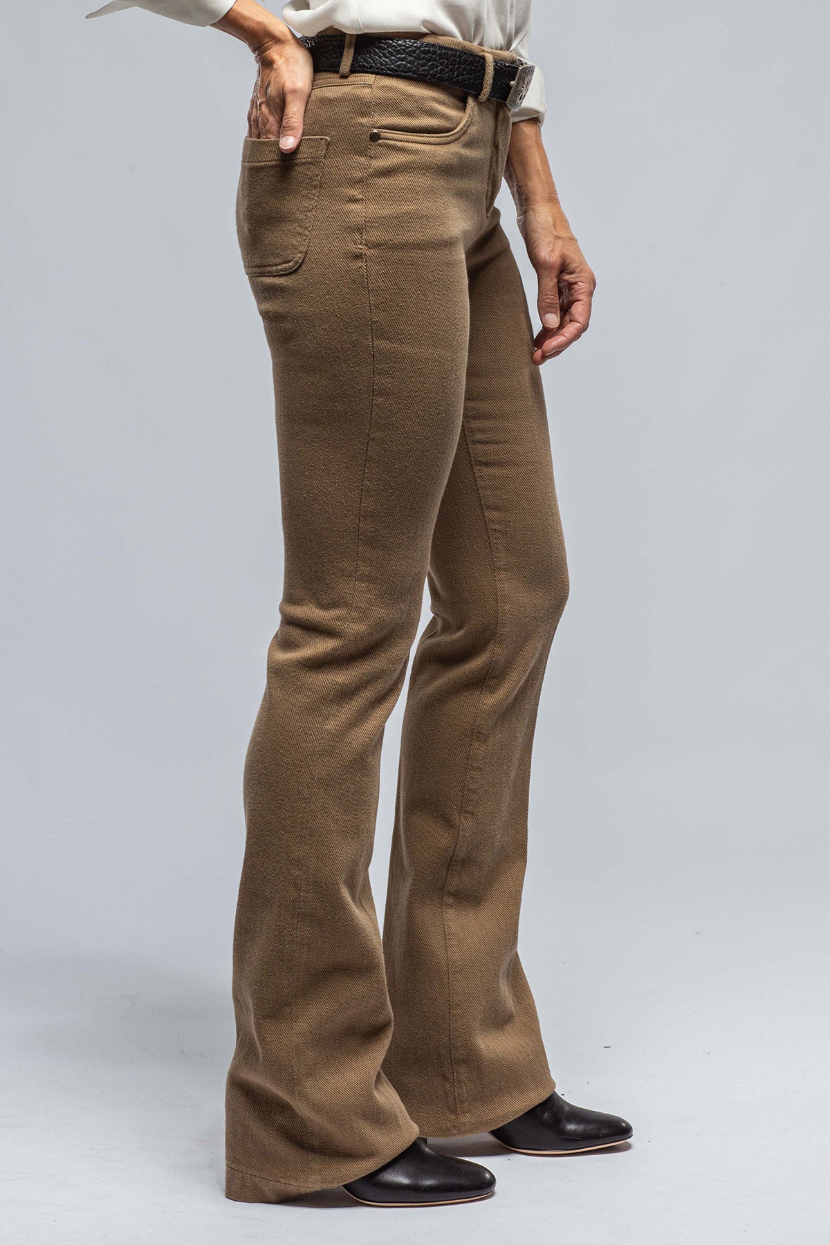 Selma Stretch Cord Flare Pant In Khaki Shadow | Ladies - Pants - Knit | Via Masini 80