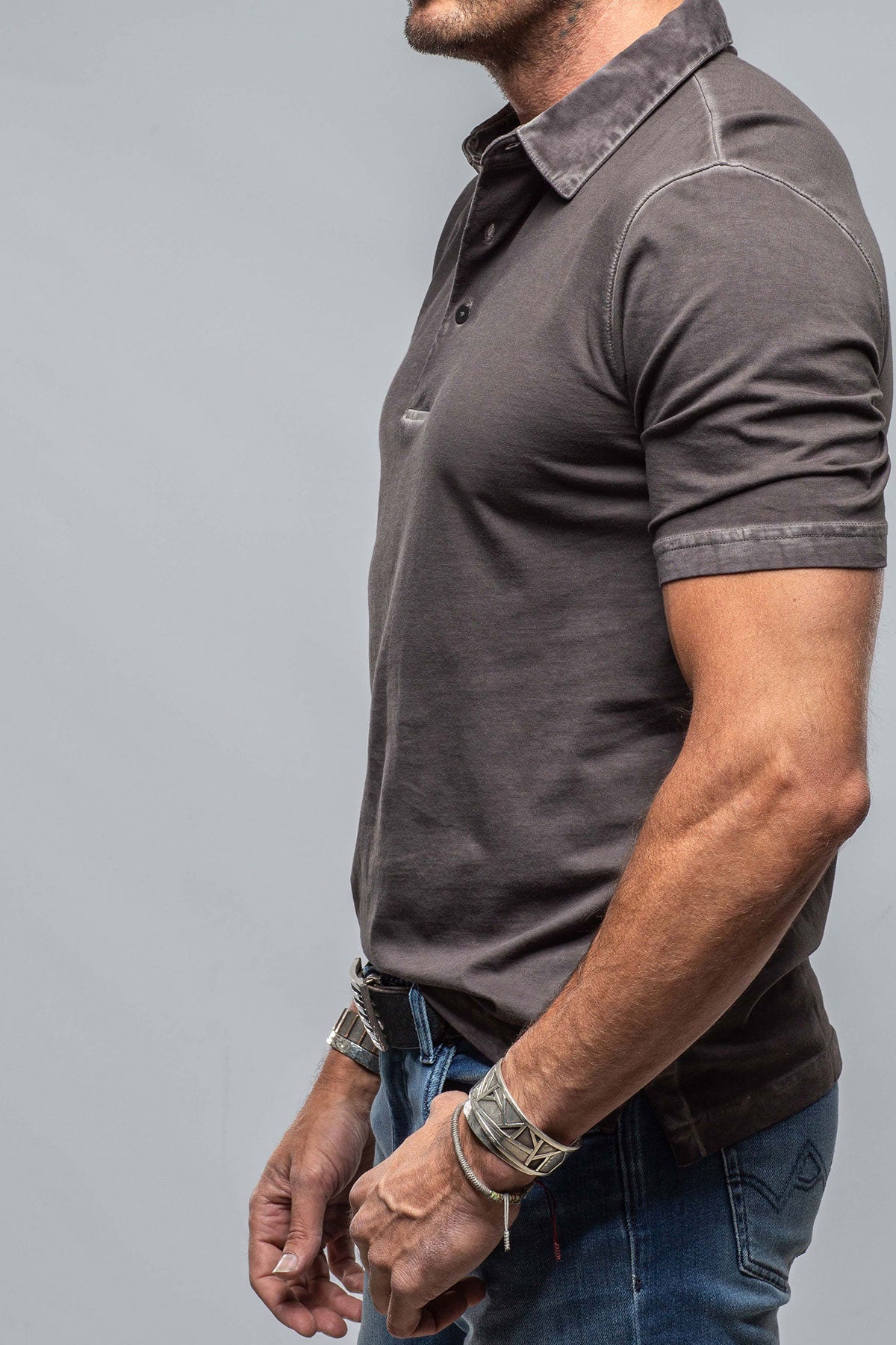 Cruz Cotton Polo in Basalt | Mens - Shirts - Polos | Georg Roth