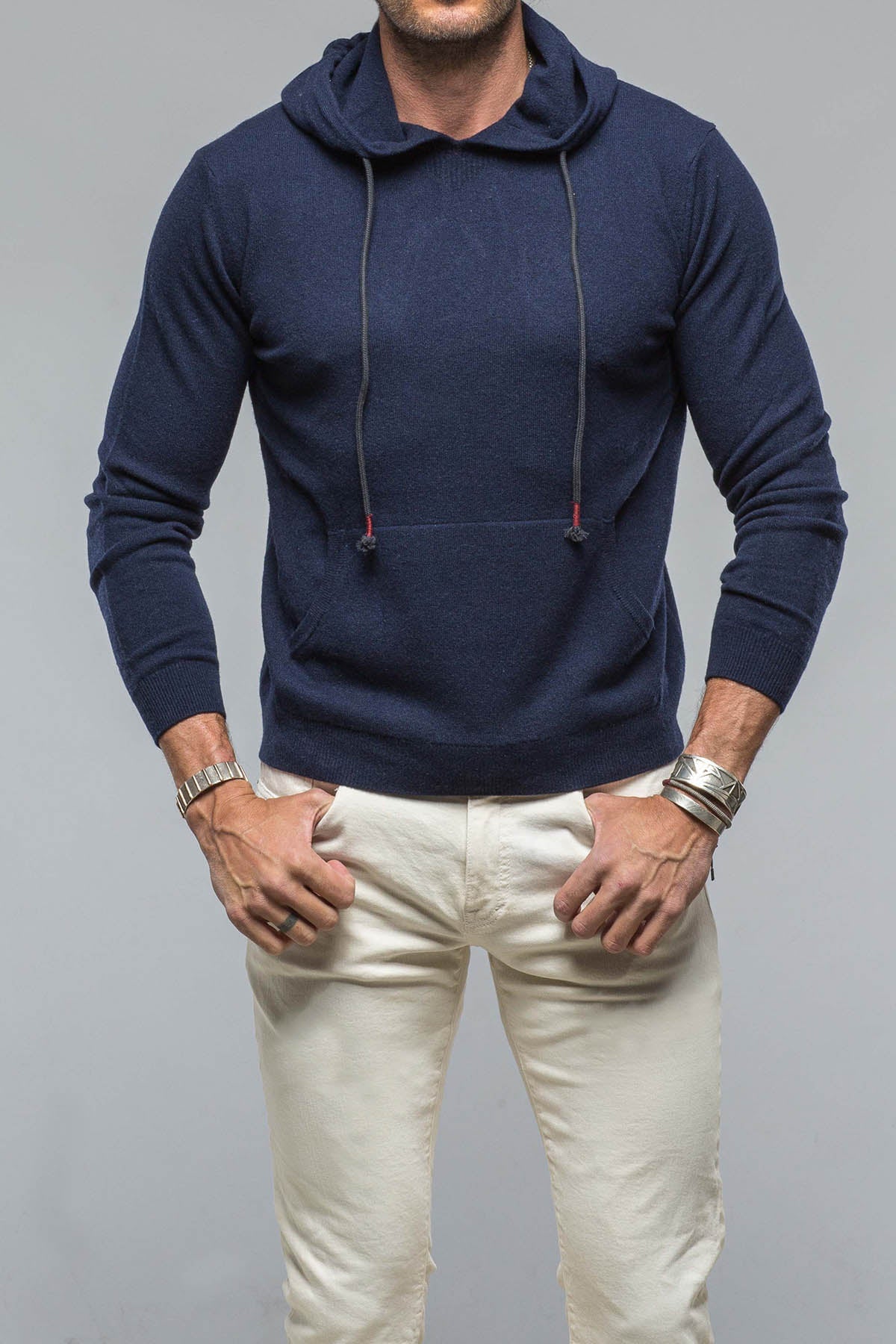 Florio Hooded Cashmere Sweater in Navy | Mens - Sweaters | Stile Latino