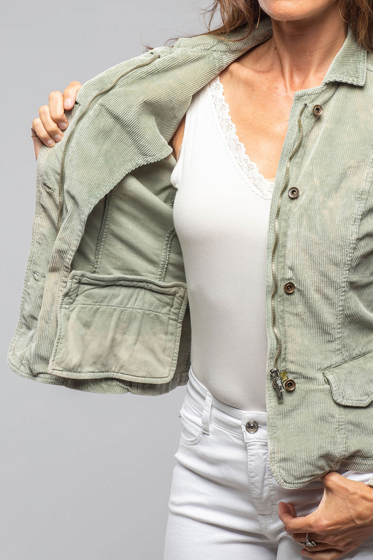 Dune | Butte Corduroy Jacket In Sage | Ladies - Outerwear - Lightweight