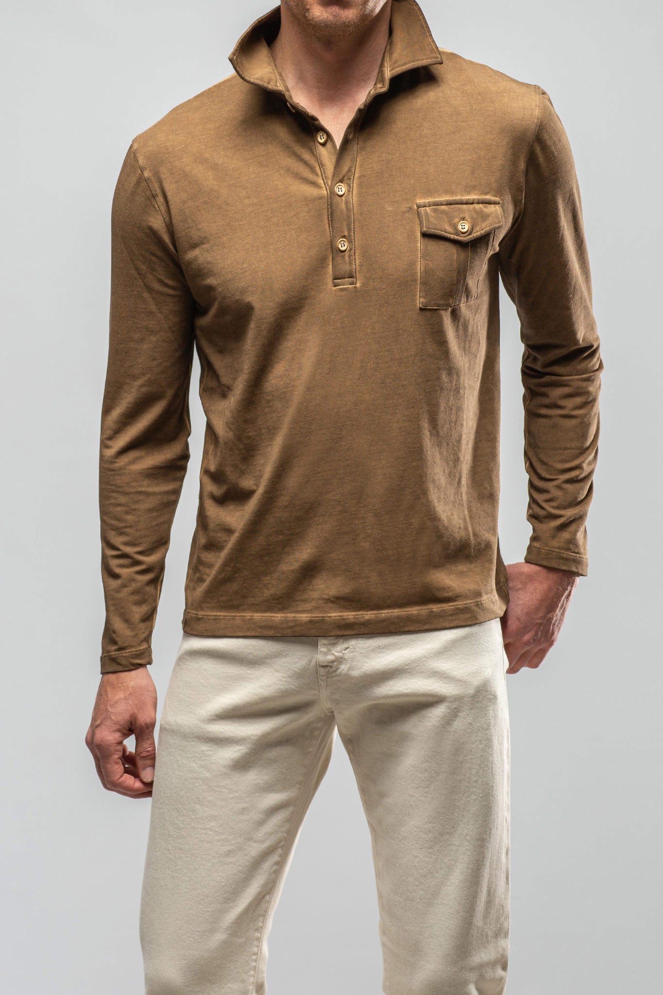 Dune Cafe Paco LS Polo Shirt In Light Brown Mens - Shirts - Polos