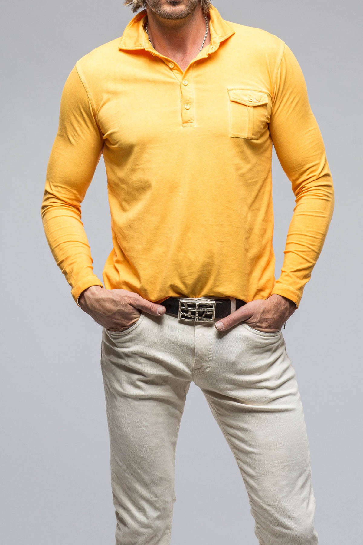 Dune Cafe Paco LS Polo Shirt In Sunflower Mens - Shirts - Polos