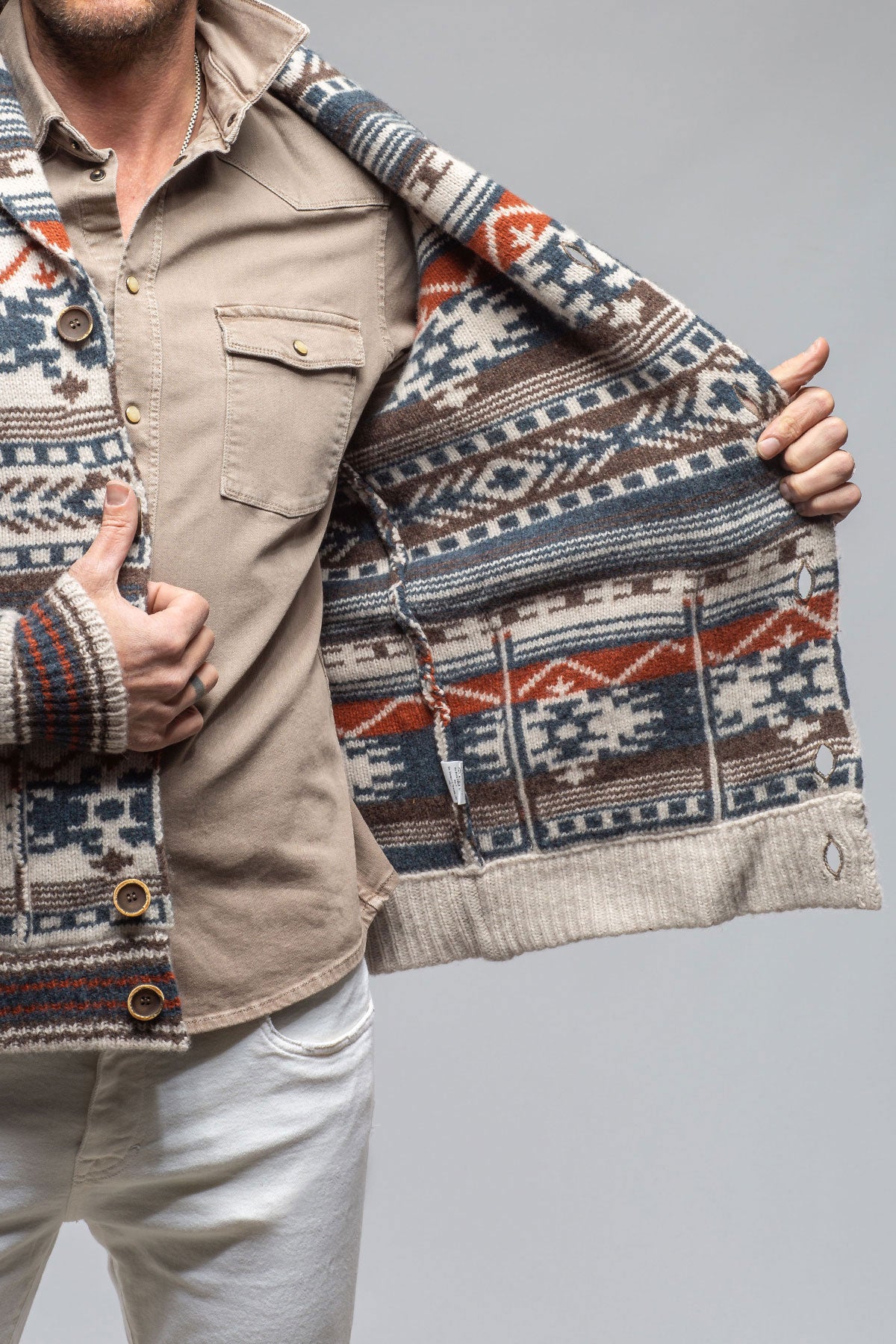 Dune Jekyll Navajo Shawl Jacket In Natural Mens - Sweaters