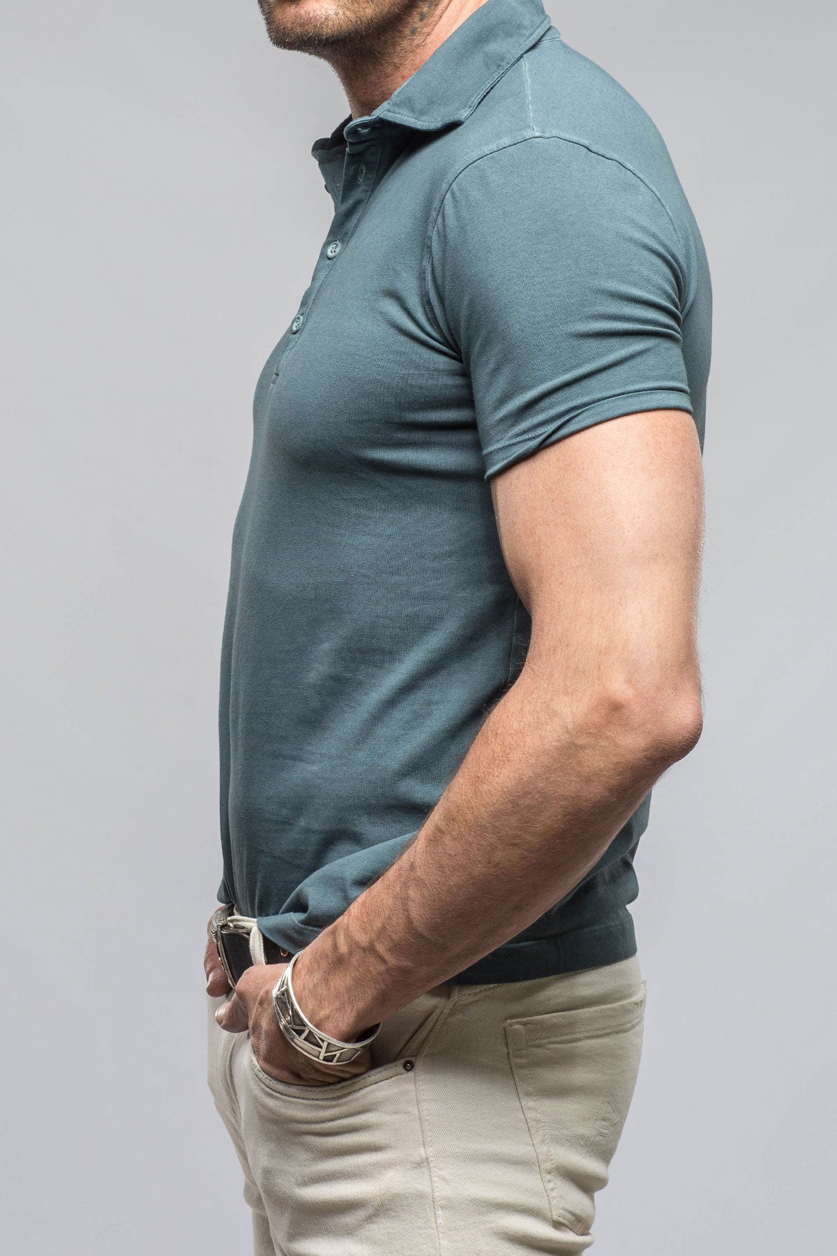 Dune Toulour SS Woven Polo in Slate Mens - Shirts - Polos