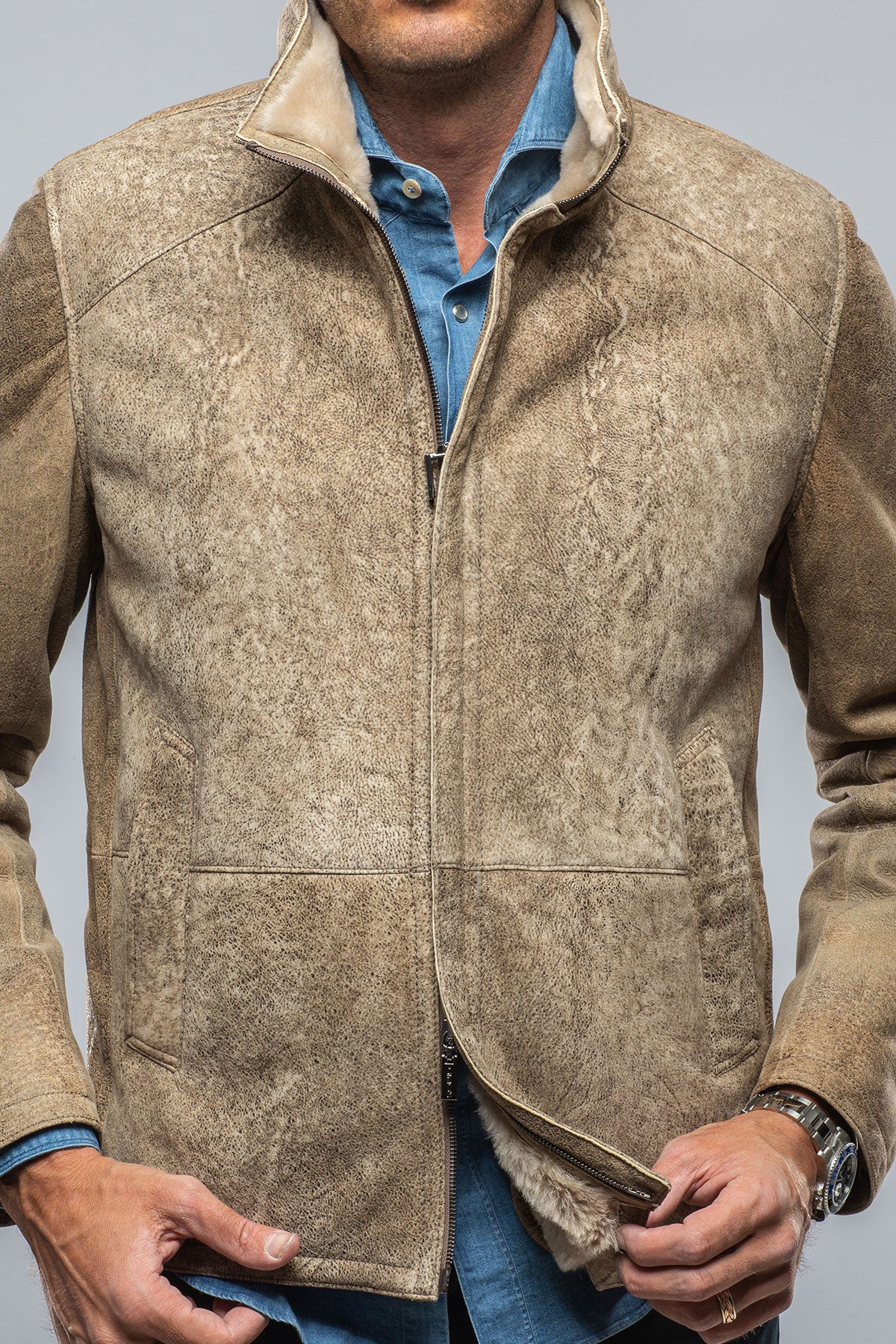 Canby Shearling Hybrid Coat In Faun | Mens - Outerwear - Shearling | Gimo's