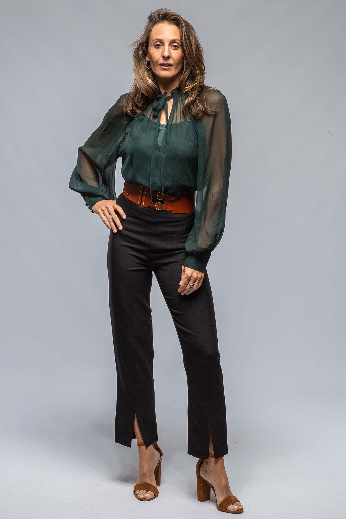 Bishop Sleeve Blouse In Forest Silk Chiffon | Ladies - Blouses | VOZ