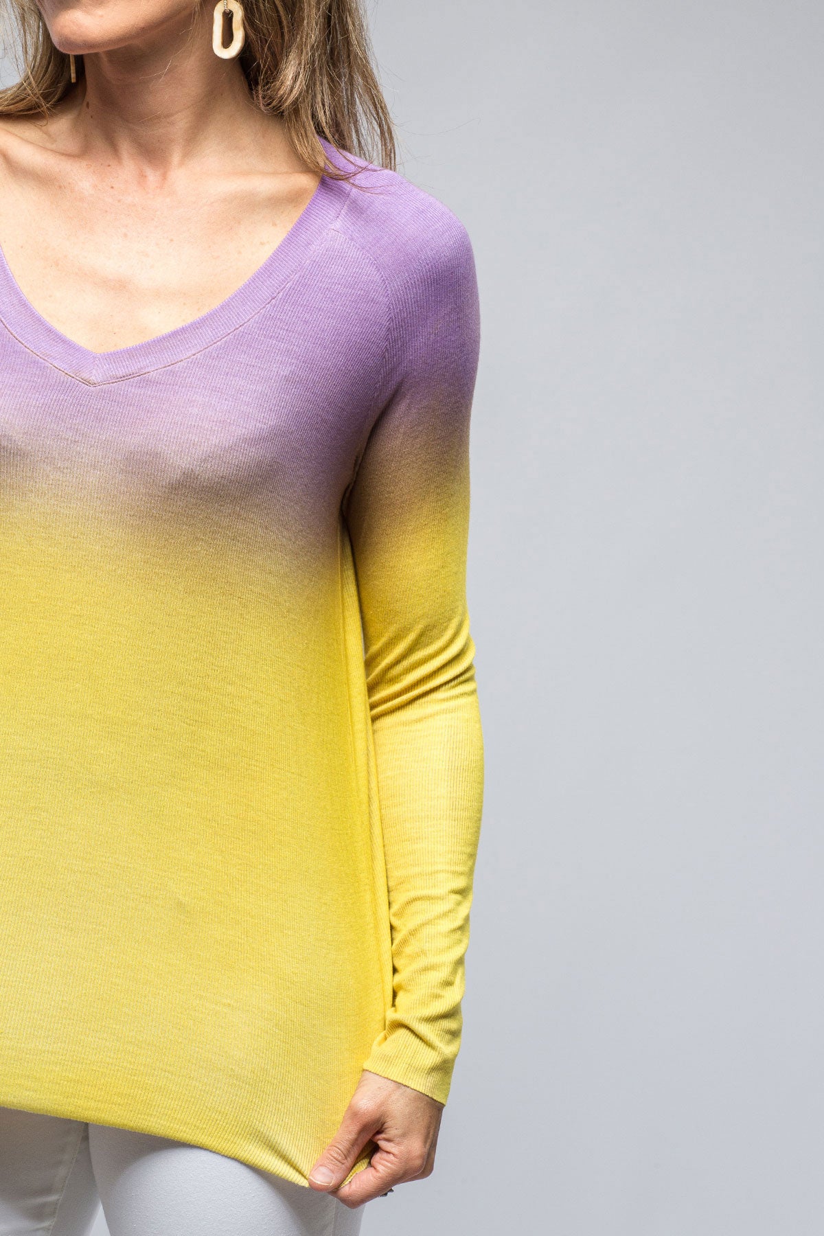 Mimi Micromodal V-Neck Top In Purple/Yellow | Ladies - Tops | Avant Toi