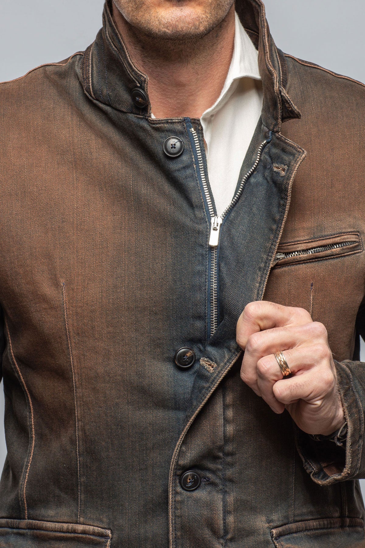 Buster Over-Dyed Denim Jacket In Ruggine | Mens - Outerwear - Overshirts | Axel's Premium Denim