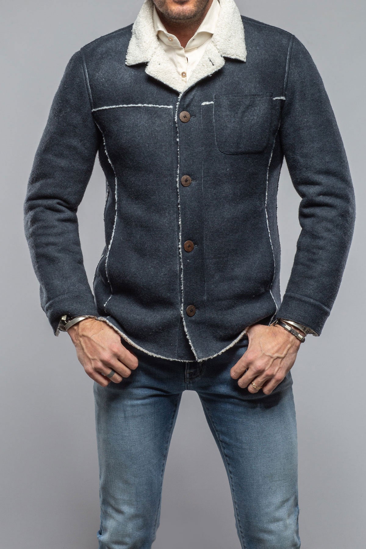 Kalispell Sherpa Shirt Jacket In Navy | Warehouse - Mens - Outerwear - Cloth | Gimo's