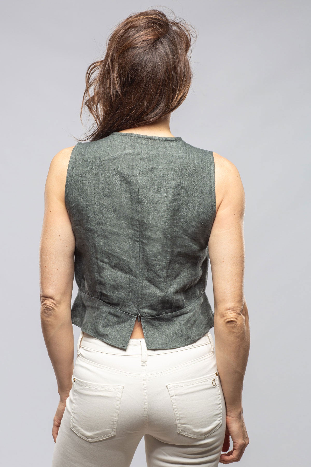 Laia Sleeveless V-Neck Linen Top In Dark Teal | Ladies - Blouses | T.ba