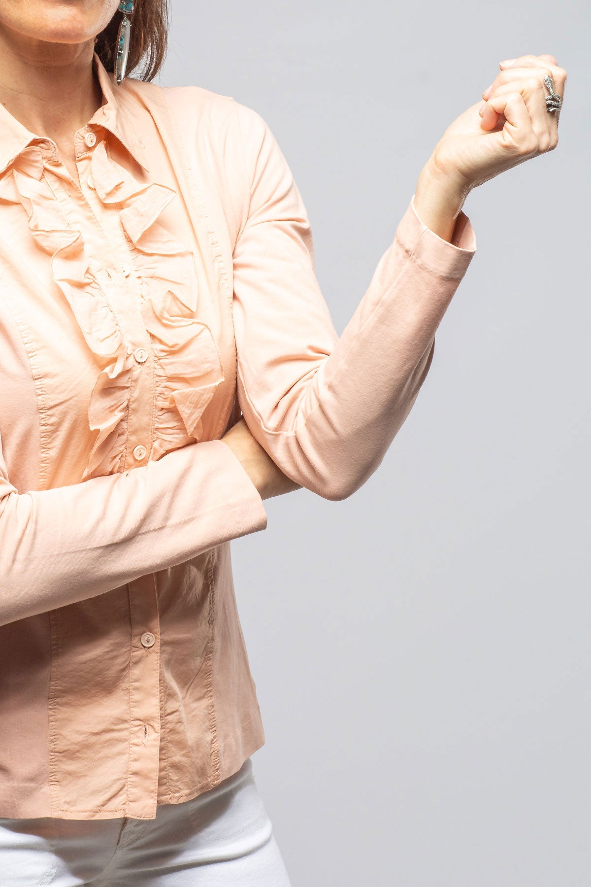 Pennelope Ruffle Front Shirt In Blush | Ladies - Blouses | European Culture