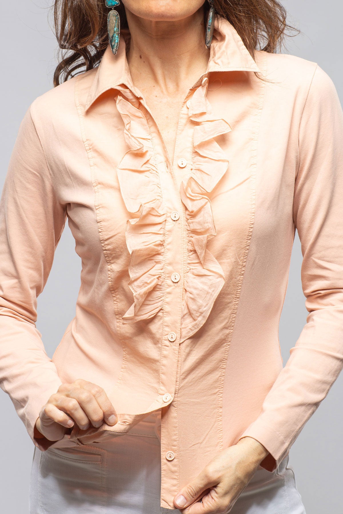 Pennelope Ruffle Front Shirt In Blush | Ladies - Blouses | European Culture