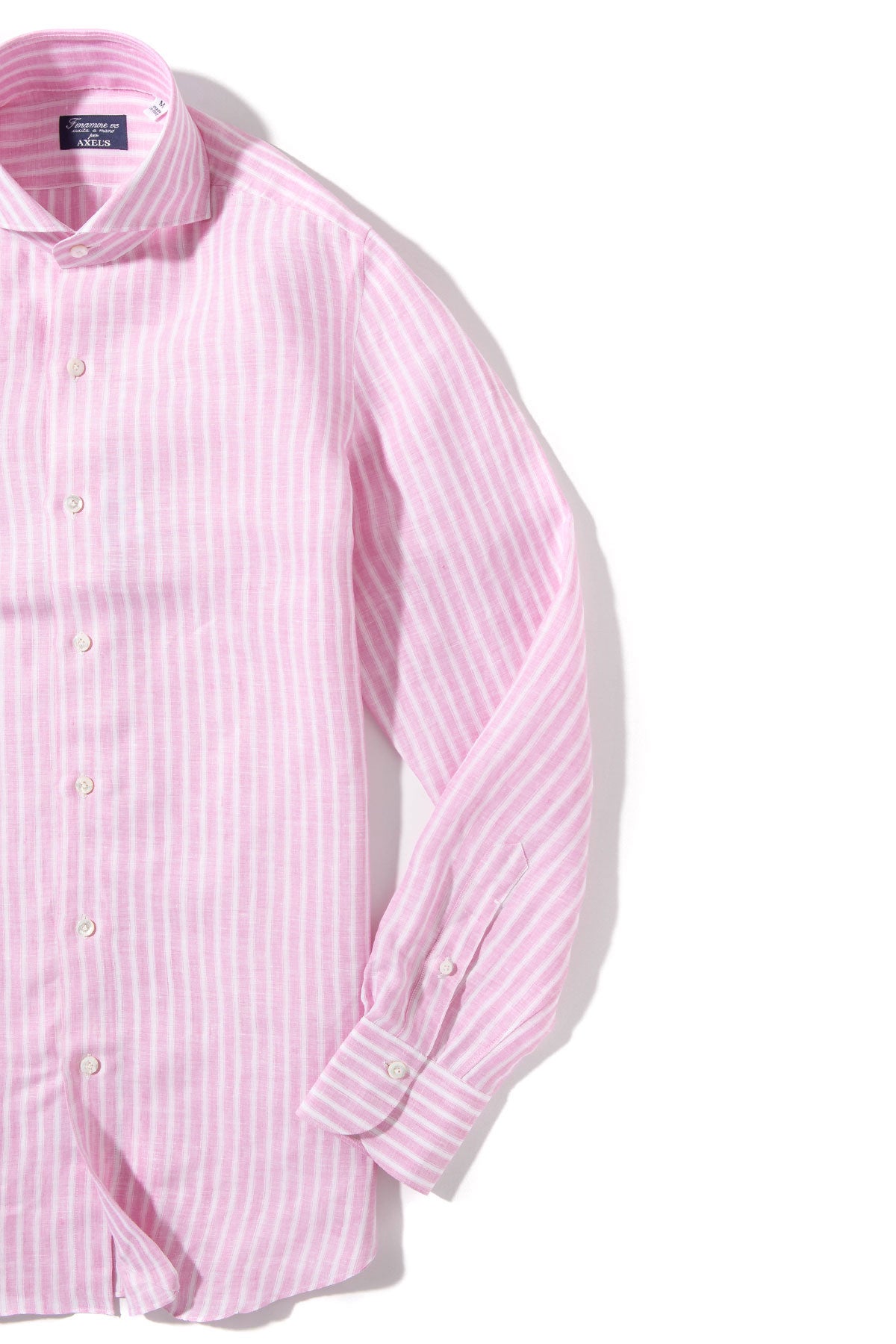 Finamore Napoli Bonobo Linen Washed Bengal Stripe In Pink Mens - Shirts - Dress
