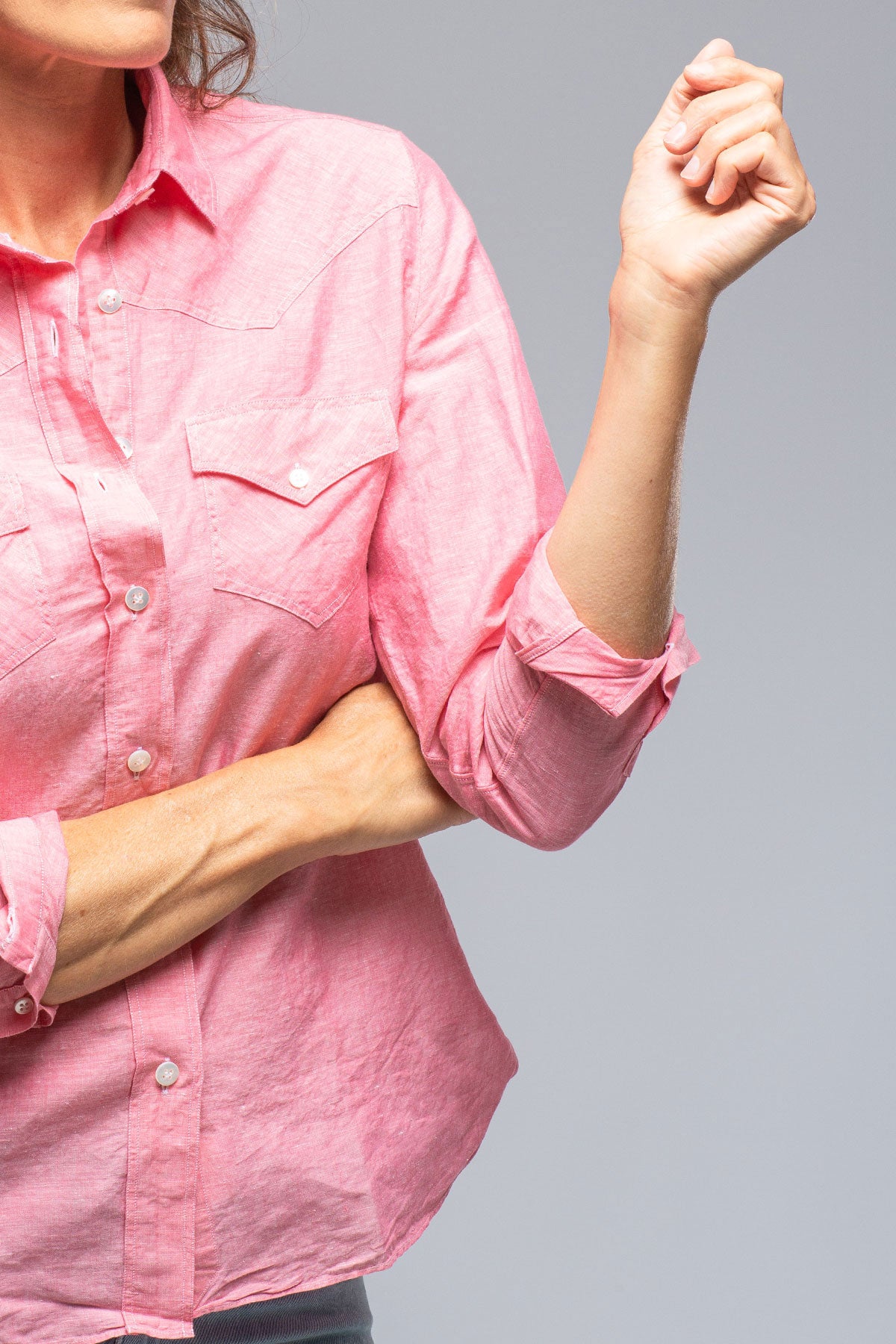 Finamore Napoli Marcella Linen Shirt in Pink Ladies - Tops