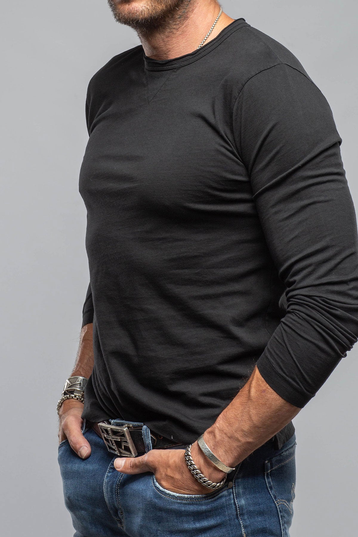 Kayo L/S Crew in Black | Mens - Shirts - T-Shirts | Gimo's Cotton