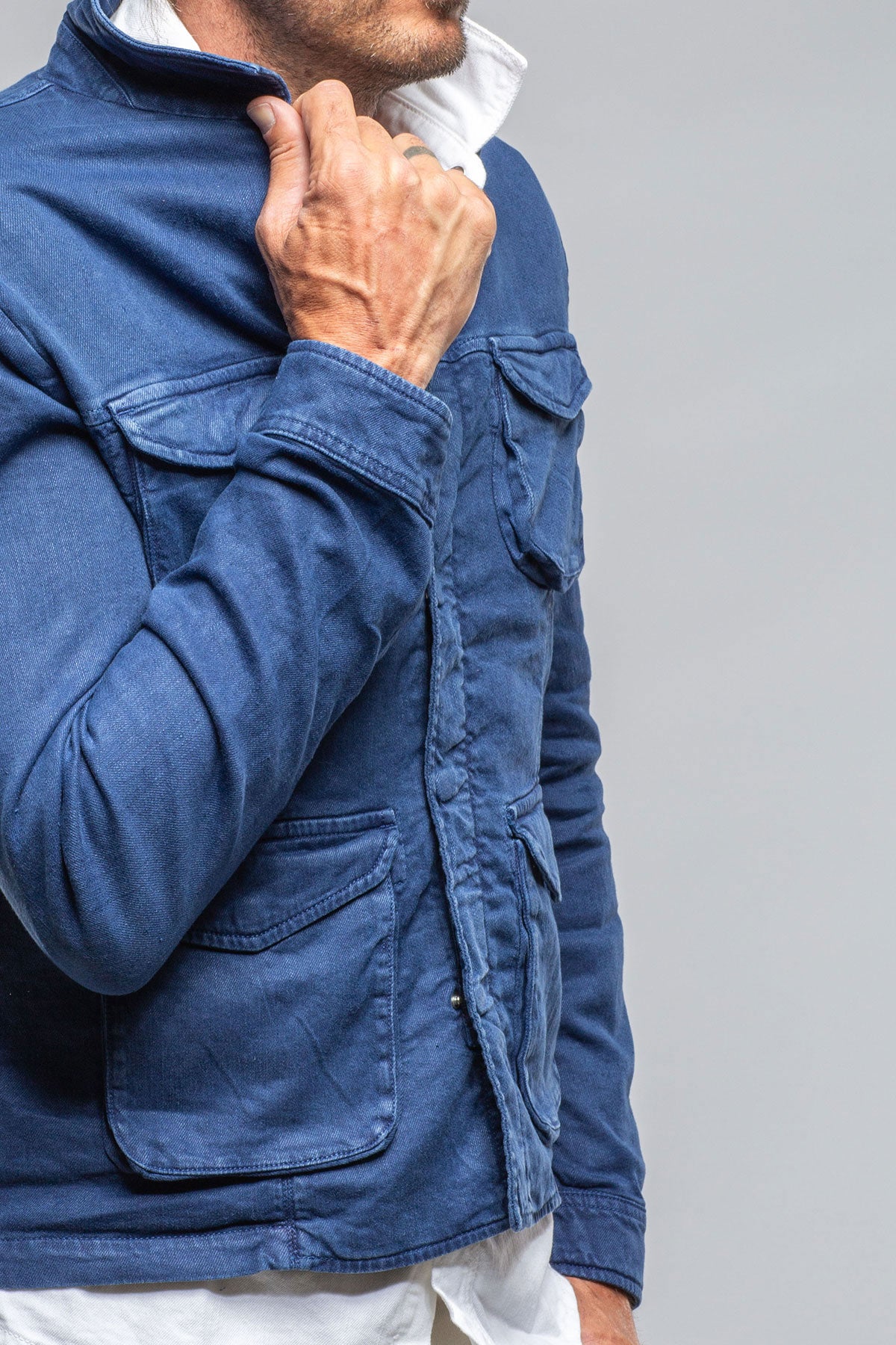 Callen Cotton Linen Jacket In Indaco