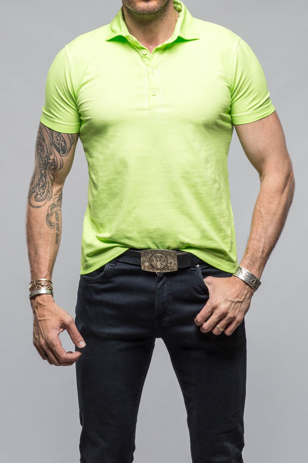 Toulour SS Woven Polo in Verde | Mens - Shirts - Polos | Dune