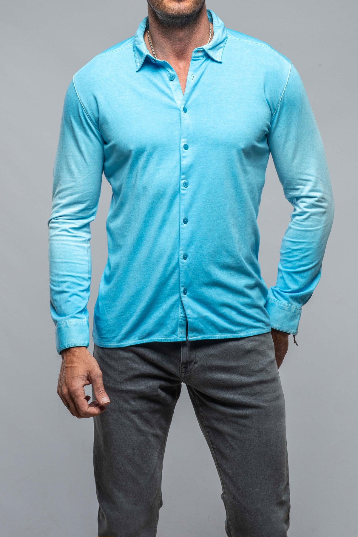 Georg Roth Cambria Button Up Polo in Turquoise Mens - Shirts - Polos