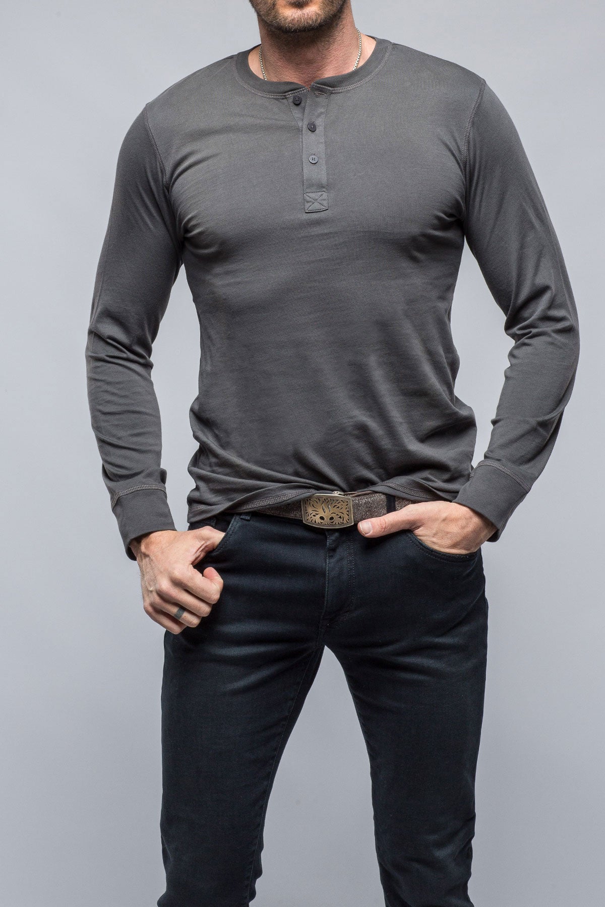 Georg Roth Coronado Cotton LS Henley in Grey Mens - Shirts - T-Shirts