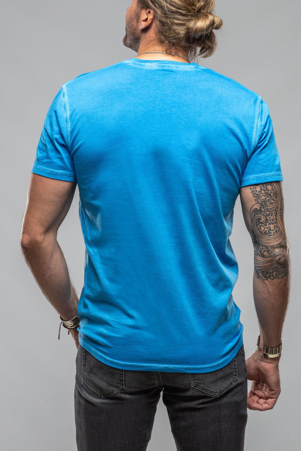 Georg Roth Mendocino Cotton SS Henley in Blue Lagoon Mens - Shirts - T-Shirts