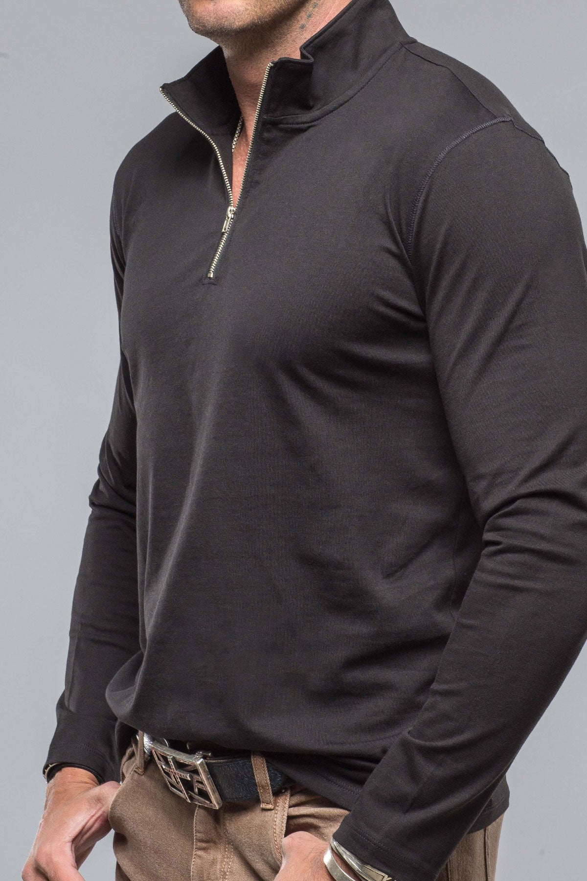 Georg Roth Modesto Luxe Pima Cotton Zip in Black Mens - Shirts - T-Shirts