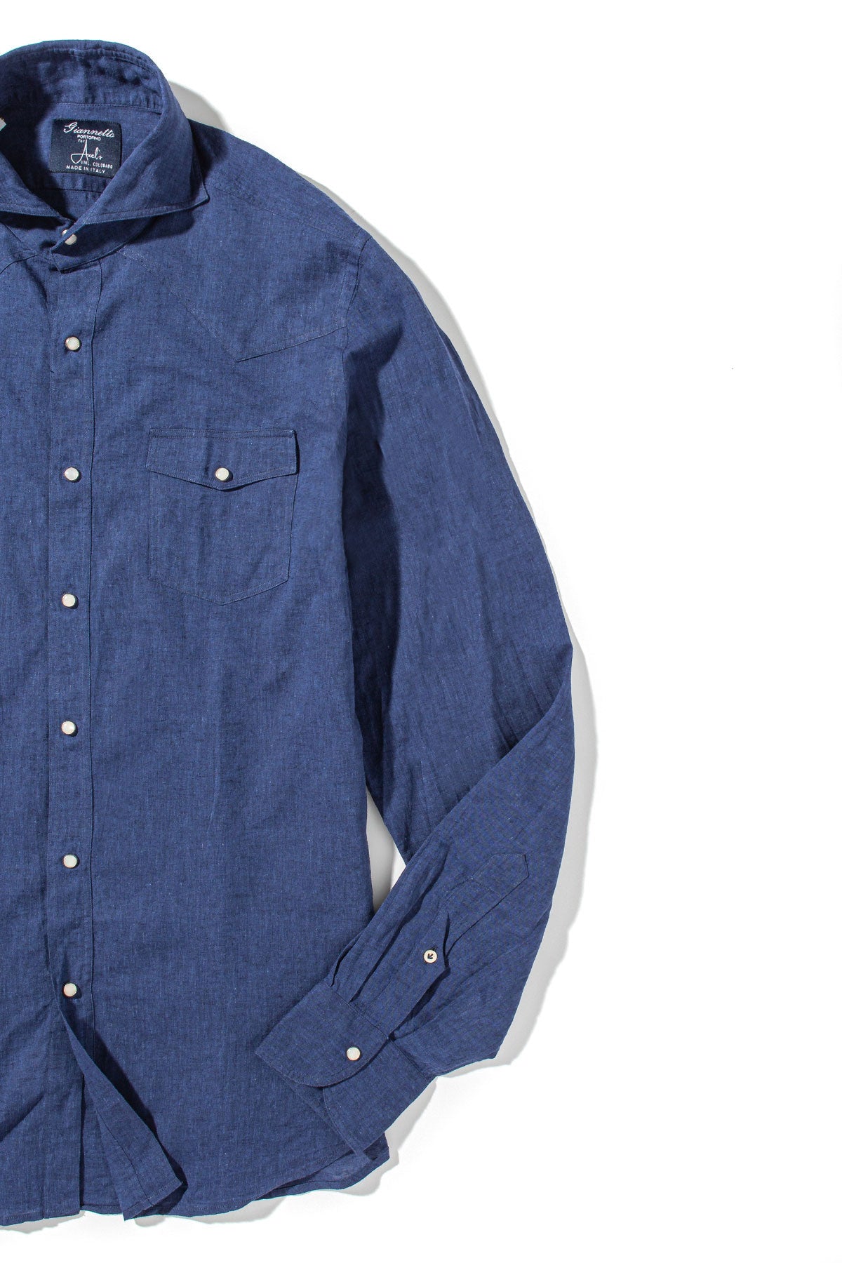 Giannetto Portofino Blanton Linen Cotton Solid Shirt In Navy Mens - Shirts - Dress