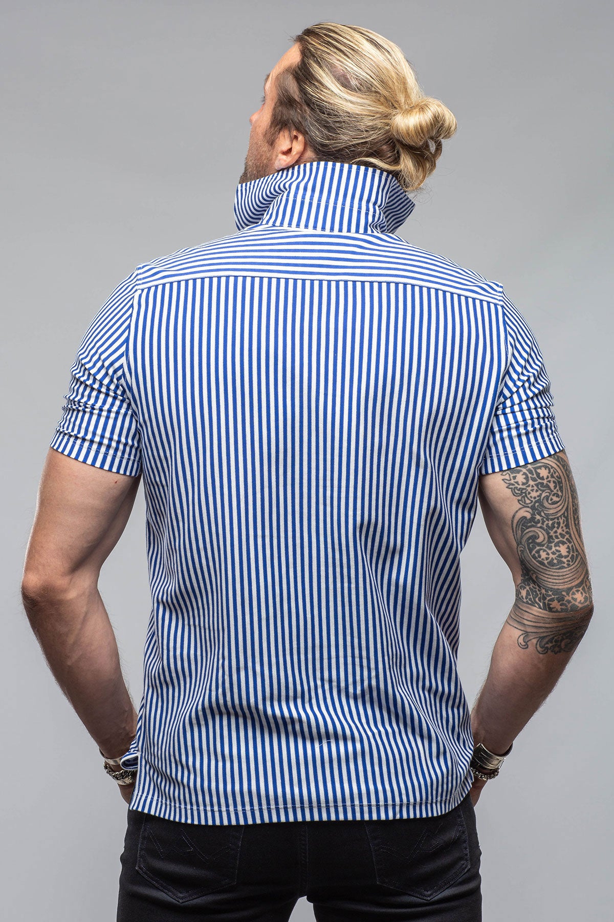 Bookers Pique Polo In Royal Blue Stripe | Mens - Shirts - Polos | Giannetto Portofino
