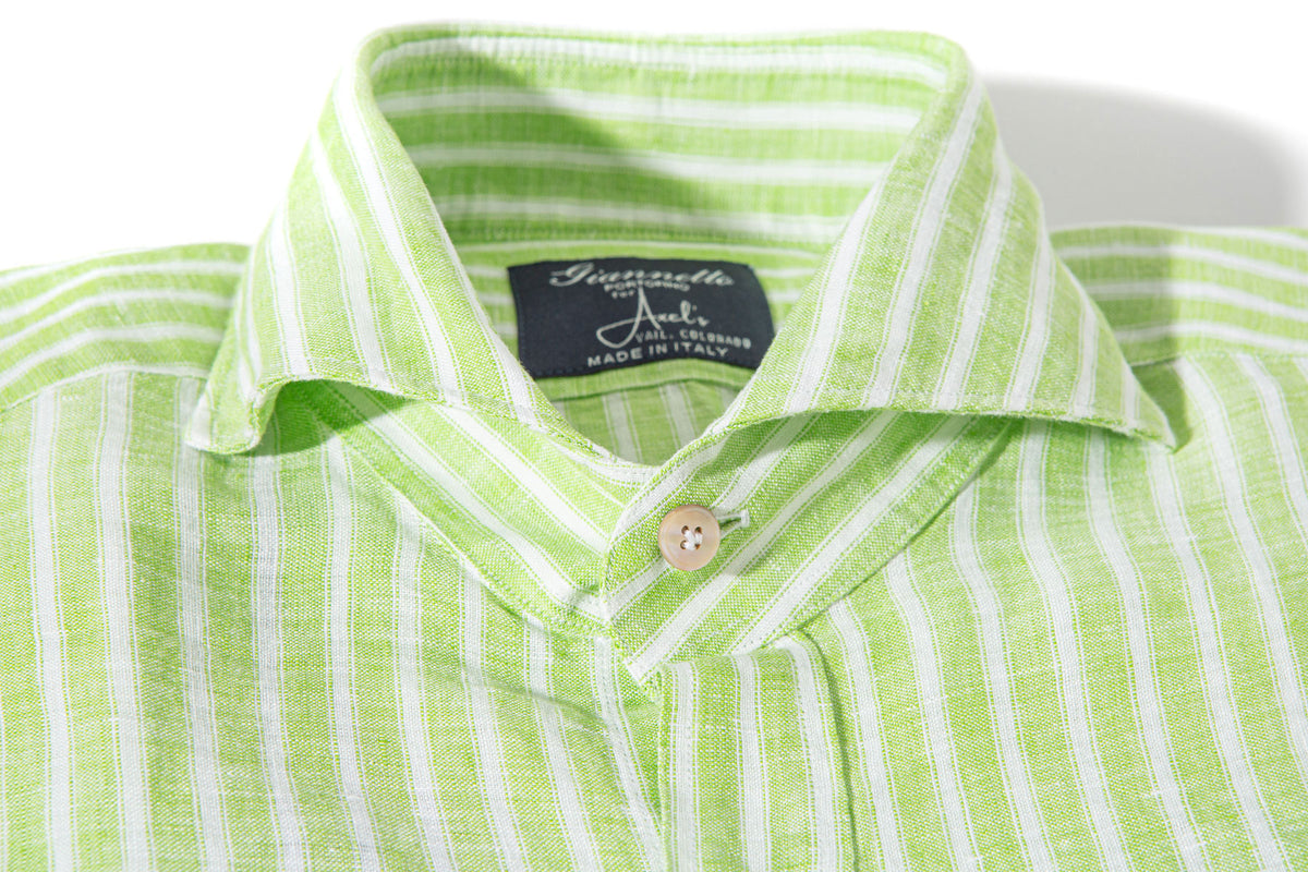 Giannetto Portofino Bulliet Linen Stripe Shirt In Green Mens - Shirts - Dress
