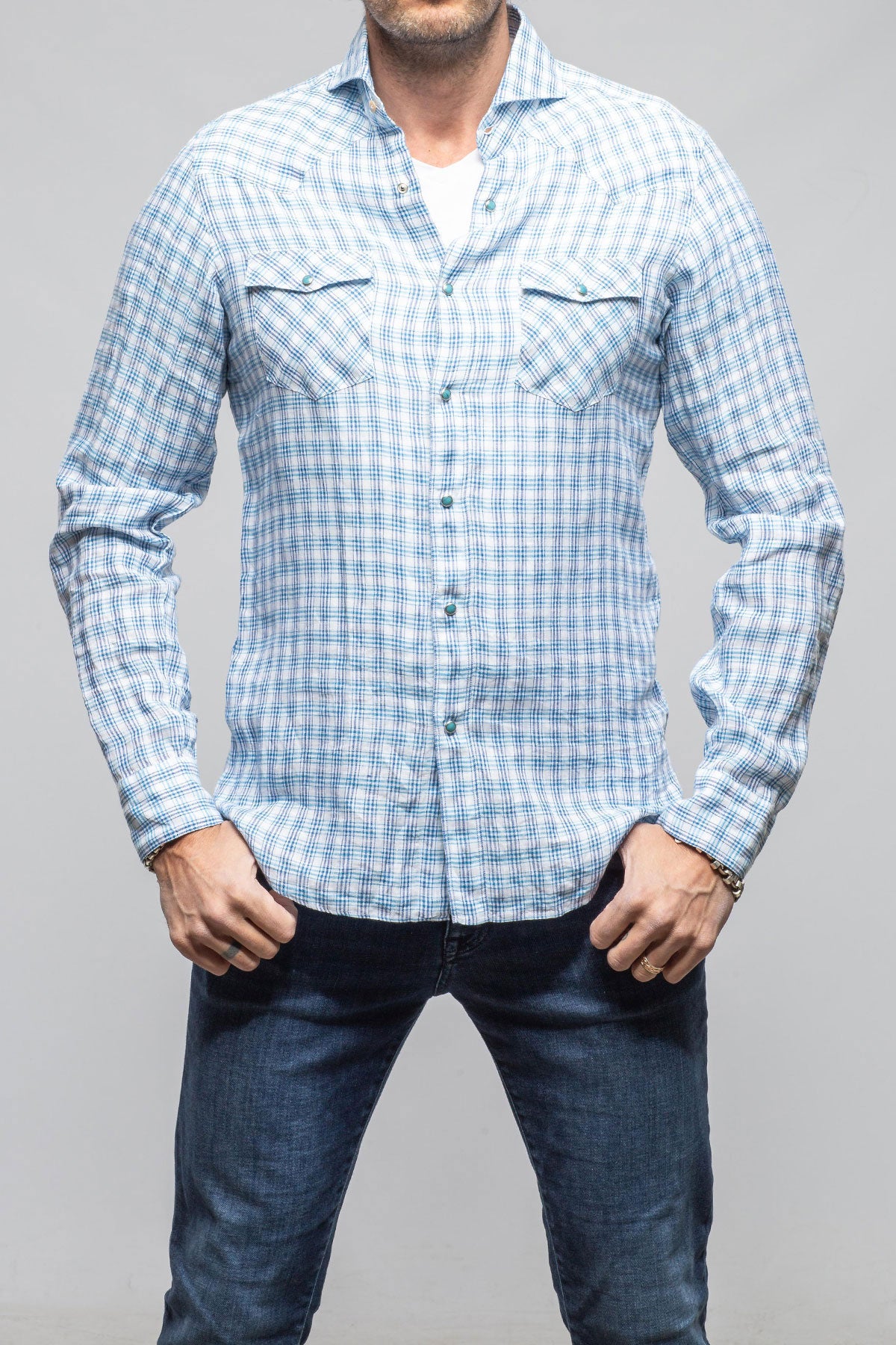 Giannetto Portofino Cheyenne Western Linen Snap Shirt Mens - Shirts - Outpost