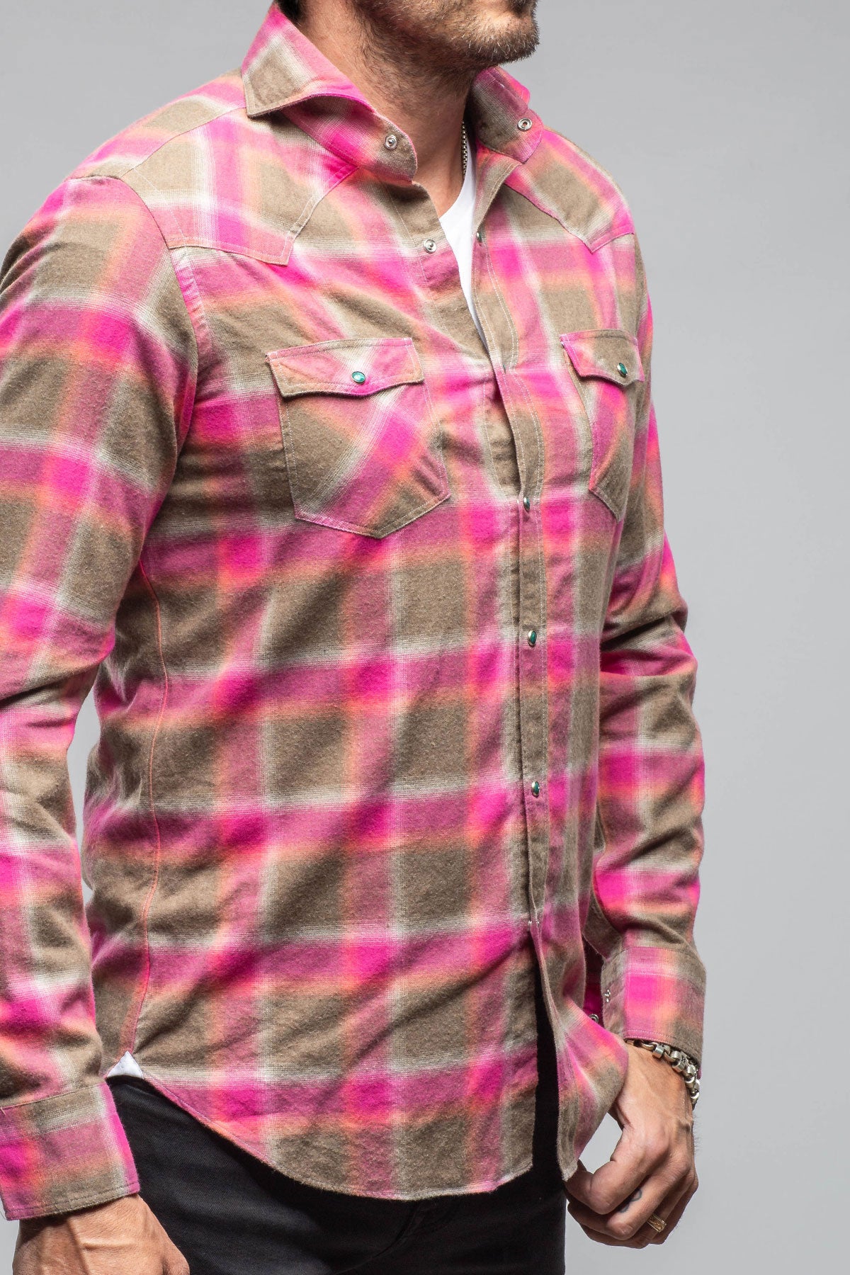 Enchanted Western Cotton Snap In Sprayed Pink | Mens - Shirts - Dress | Giannetto Portofino