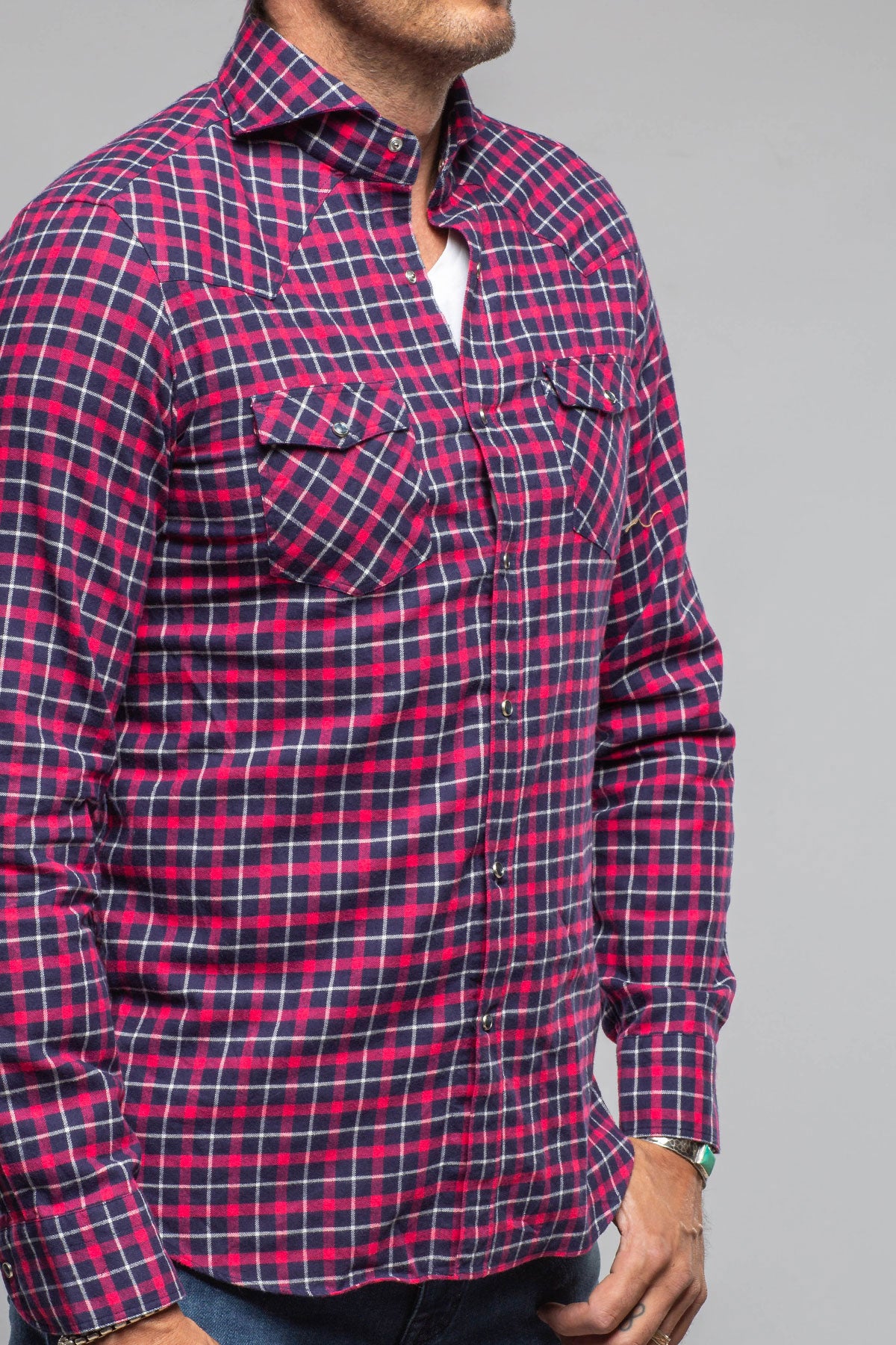 Harmony Check Flannel Snap Shirt In Pink Navy | Mens - Shirts - Dress | Giannetto Portofino