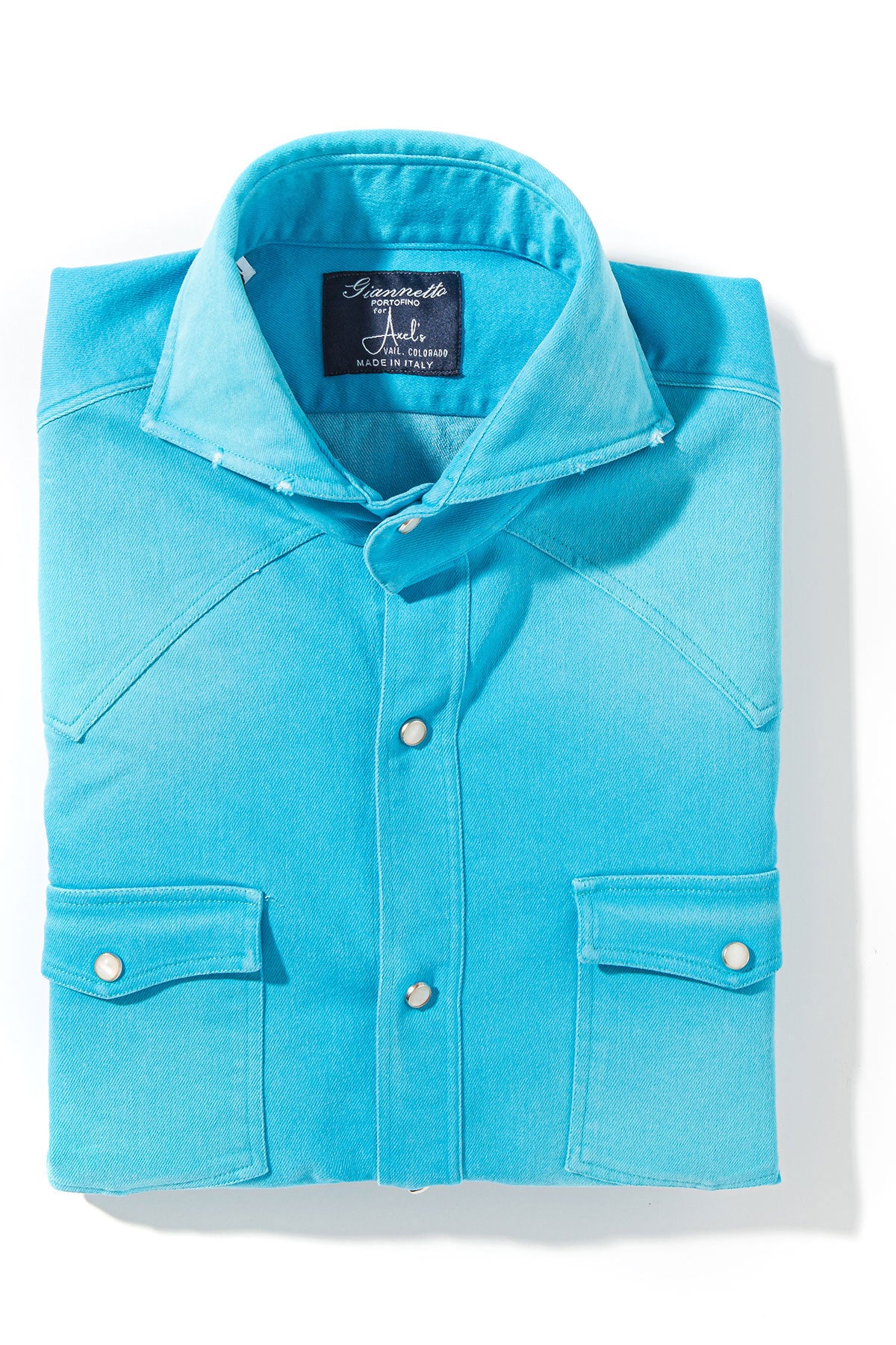 Giannetto Portofino Rebel Western Cotton Stretch Snap Shirt In Lt. Blue Mens - Shirts - Dress