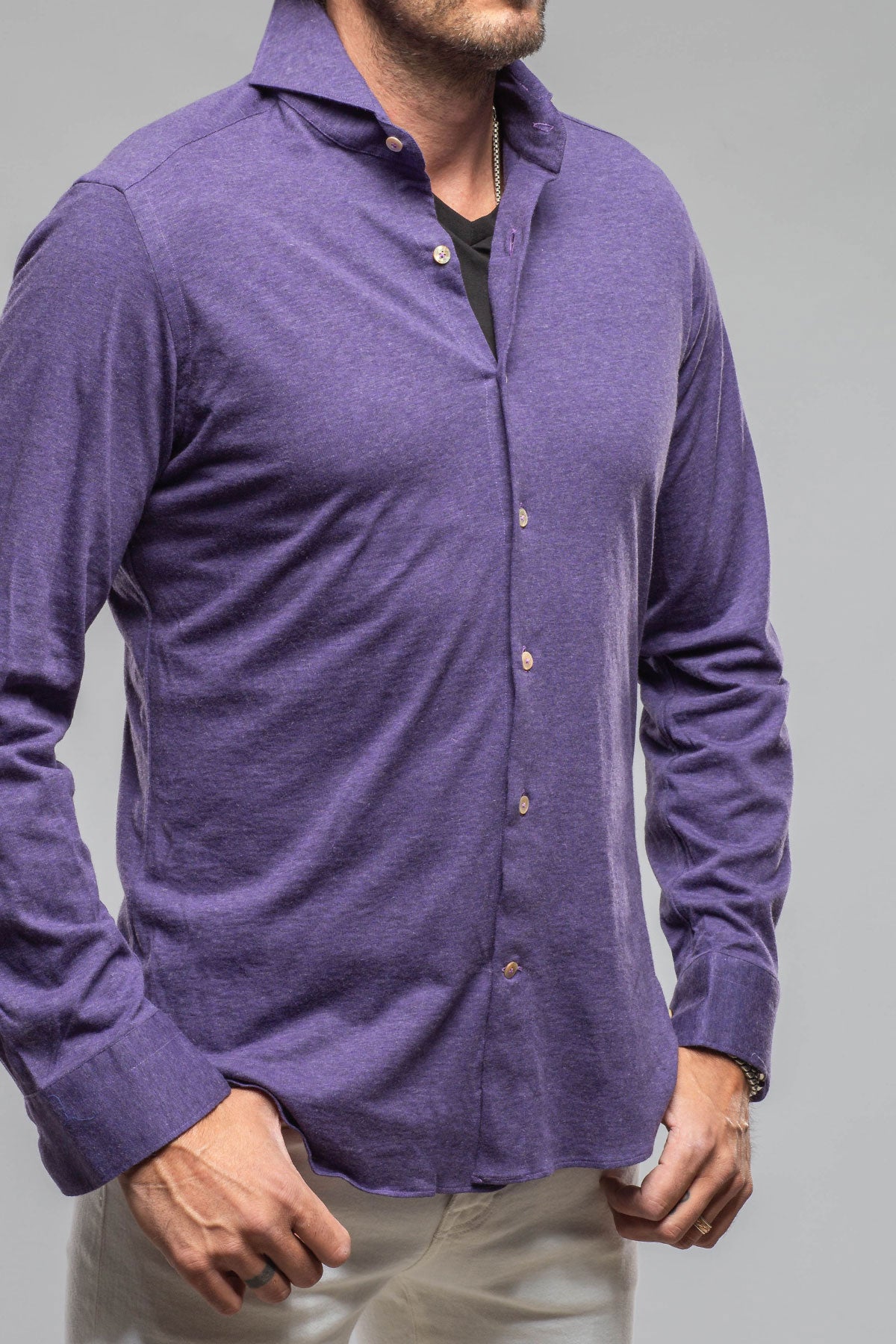 Giannetto Portofino Treasure Cotton Cashmere Jersey In Purple Mens - Shirts - Dress