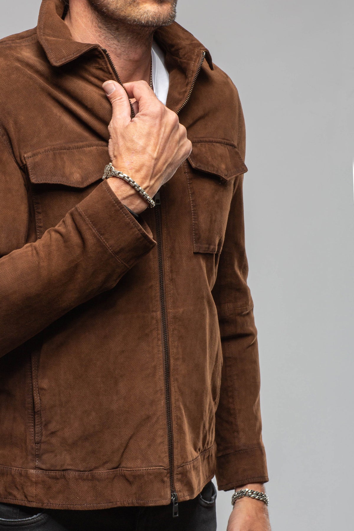 Gimo's Berkley Perforated Suede Overshirt Samples - Mens - Outerwear - Cloth