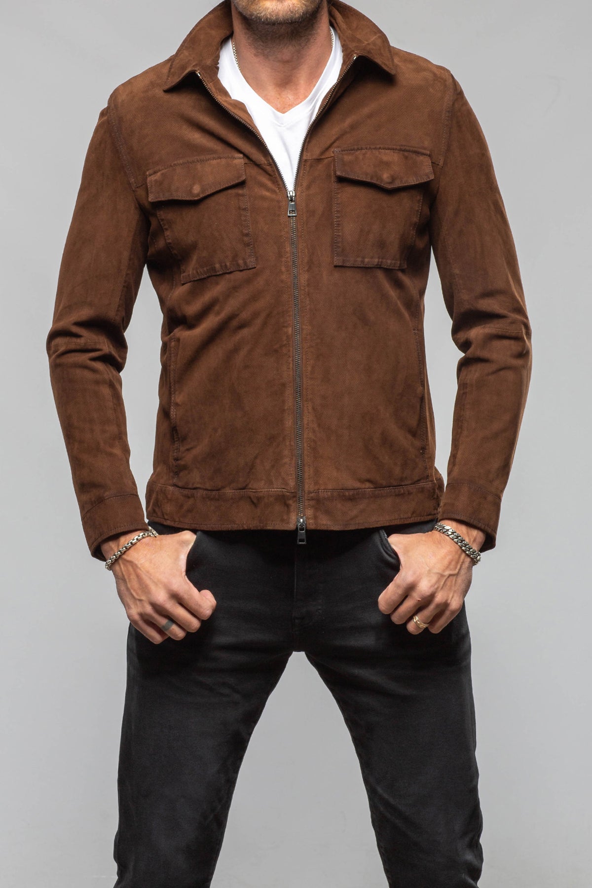 Gimo's Berkley Perforated Suede Overshirt Samples - Mens - Outerwear - Cloth