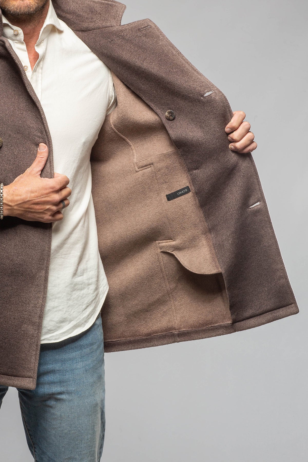 Gimo's Canavara Double-Breasted Knit Coat Samples - Mens - Outerwear - Cloth