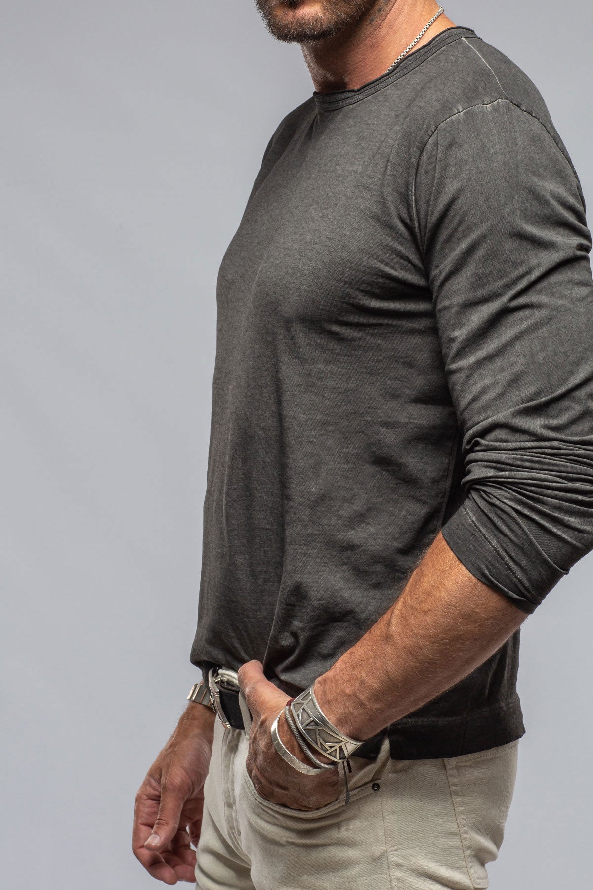 Gimo's Cotton Kayo L/S Crew in Charcoal Mens - Shirts - T-Shirts