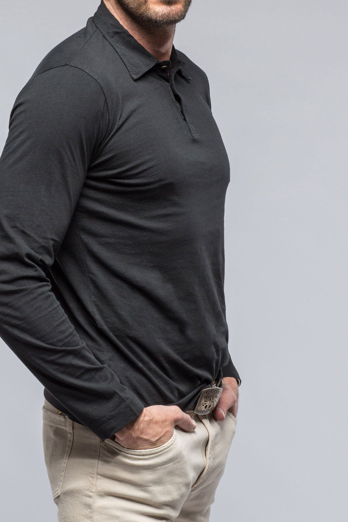 Gimo's Cotton Torrance Long Sleeve Polo in Black Mens - Shirts - Polos