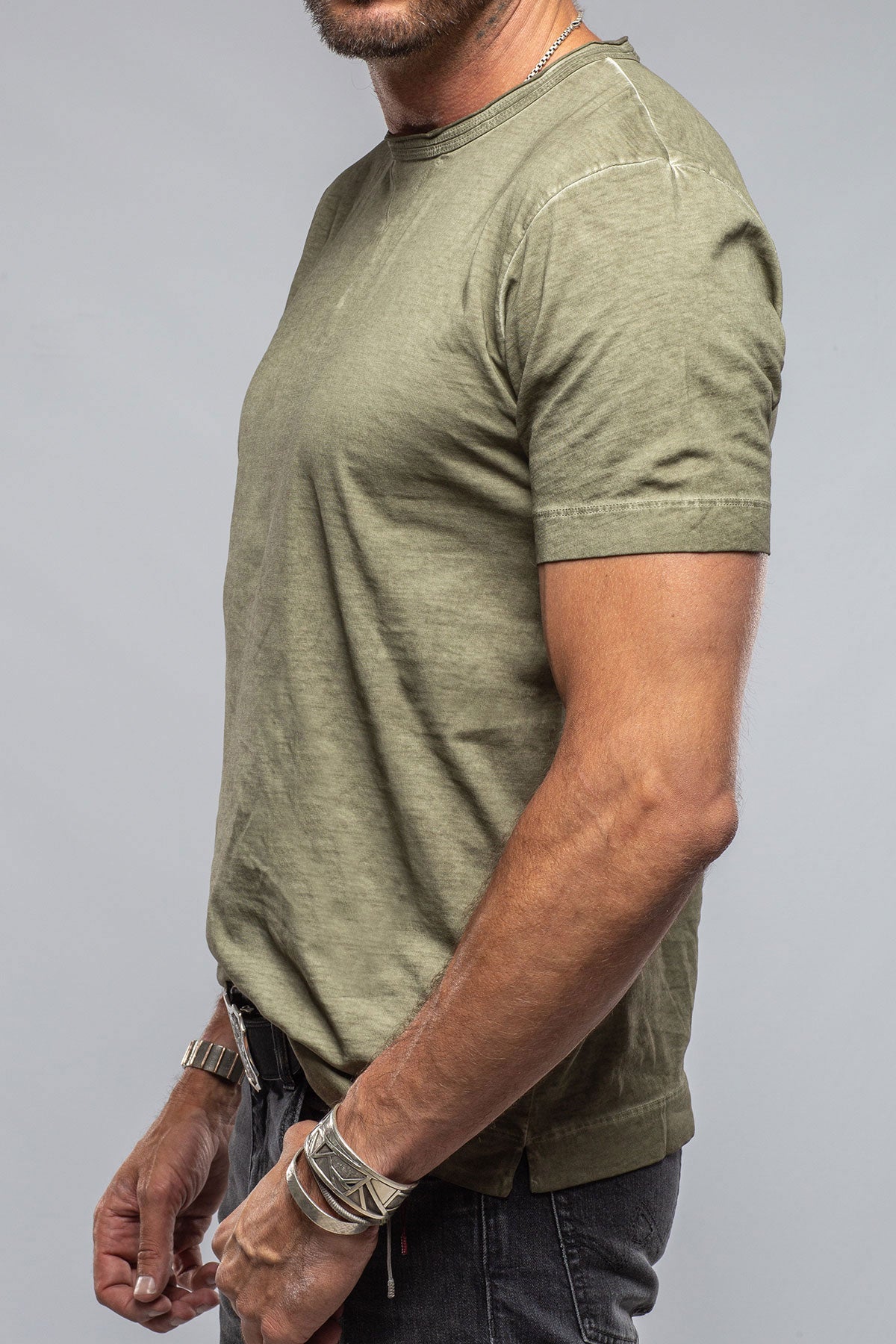 Gimo's Cotton York Crew Neck in Moss Mens - Shirts - T-Shirts