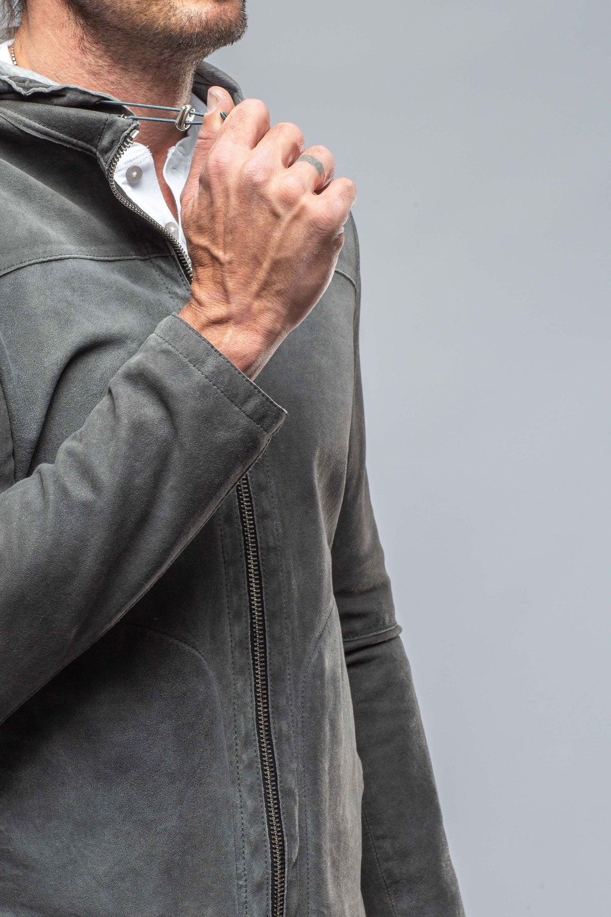 Gimo's Donnarumma Suede Hoodie In Charcoal Mens - Outerwear - Leather