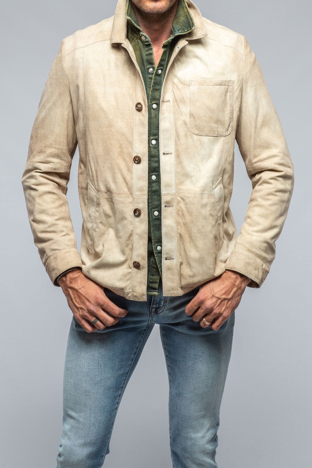 Gimo's Elk Horn Suede Shirt In Palomino Mens - Outerwear - Leather