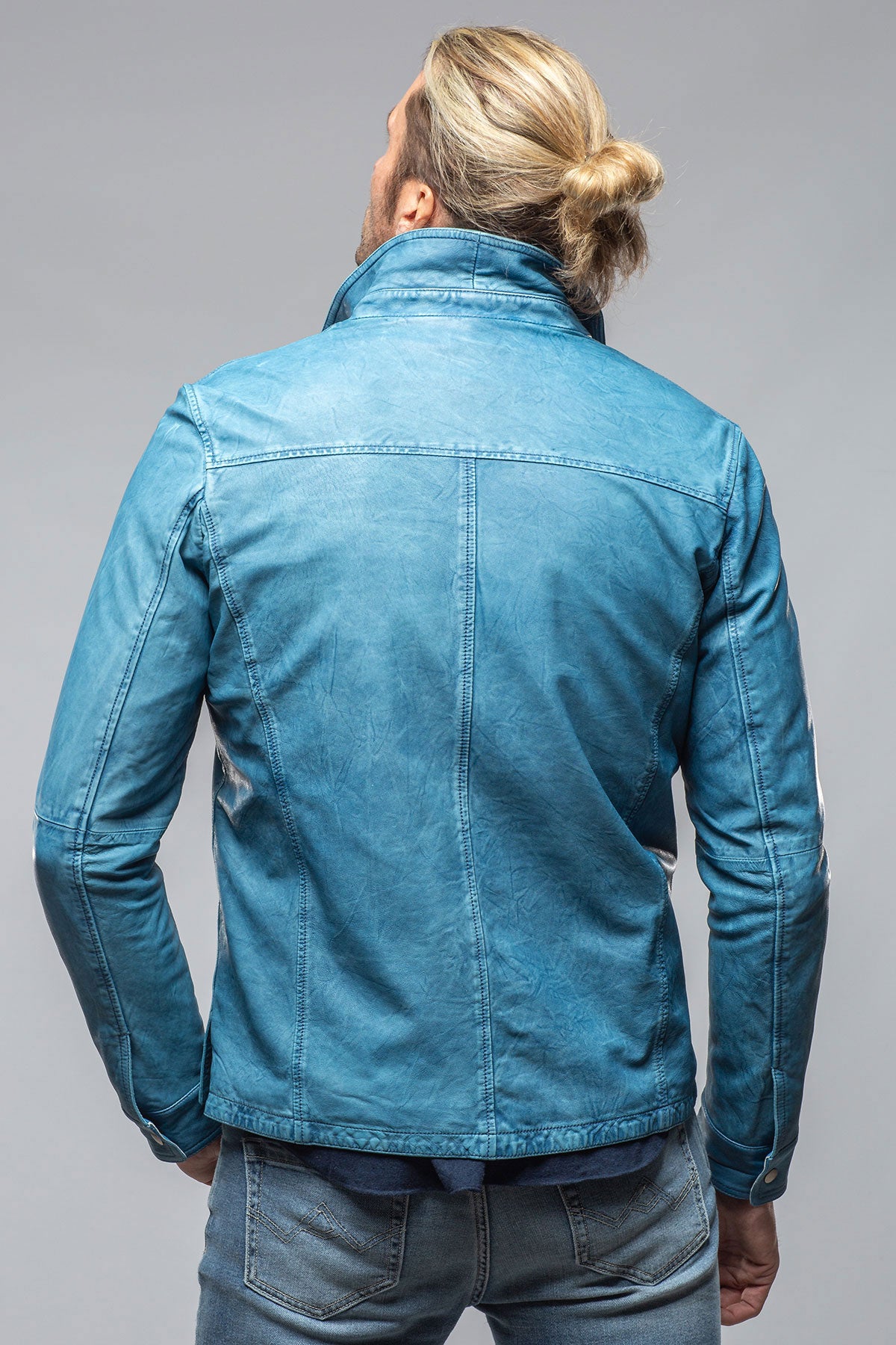 Gimo's Enna Washed Leather Shirt Jacket In Denim Mens - Outerwear - Leather
