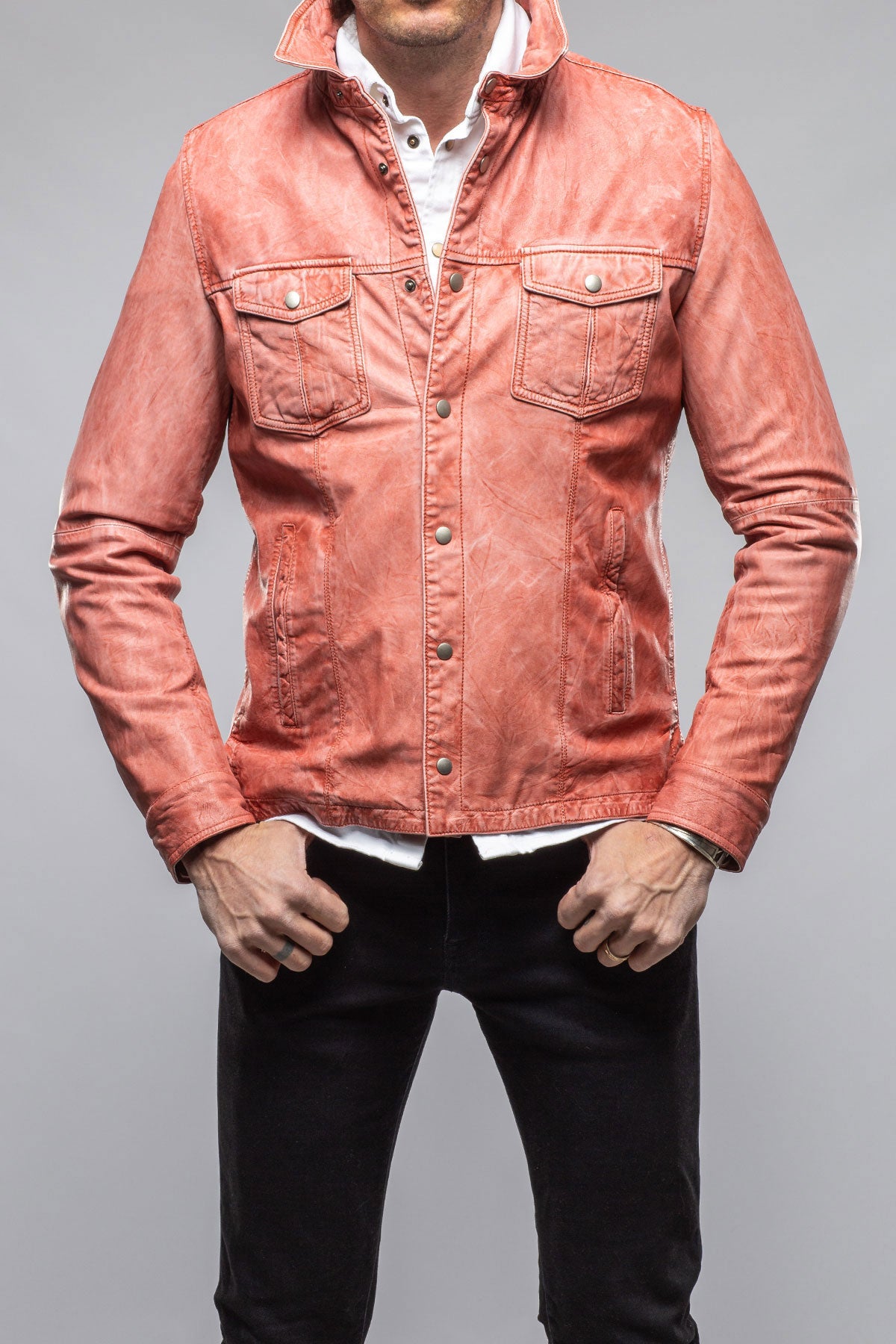 Enna Washed Leather Shirt Jacket In Red, Washed Red / M (50)