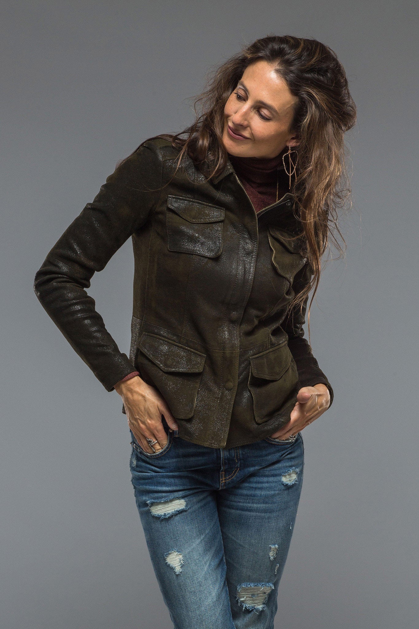 Gimo's Guns & Roses Jacket in Vintage Olive Ladies - Outerwear - Leather