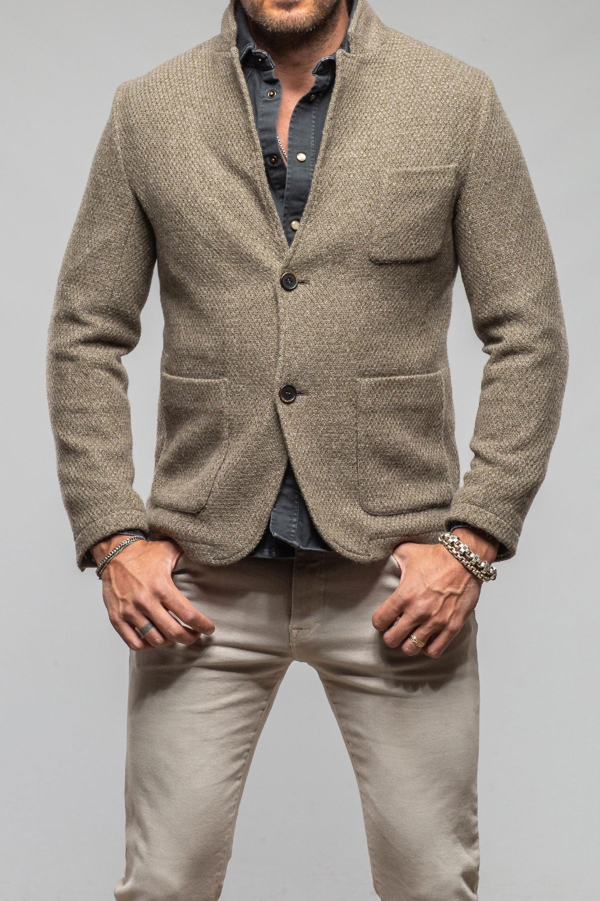 Gimo's Halifax Knit Coat in Sage Samples - Mens - Outerwear - Cloth