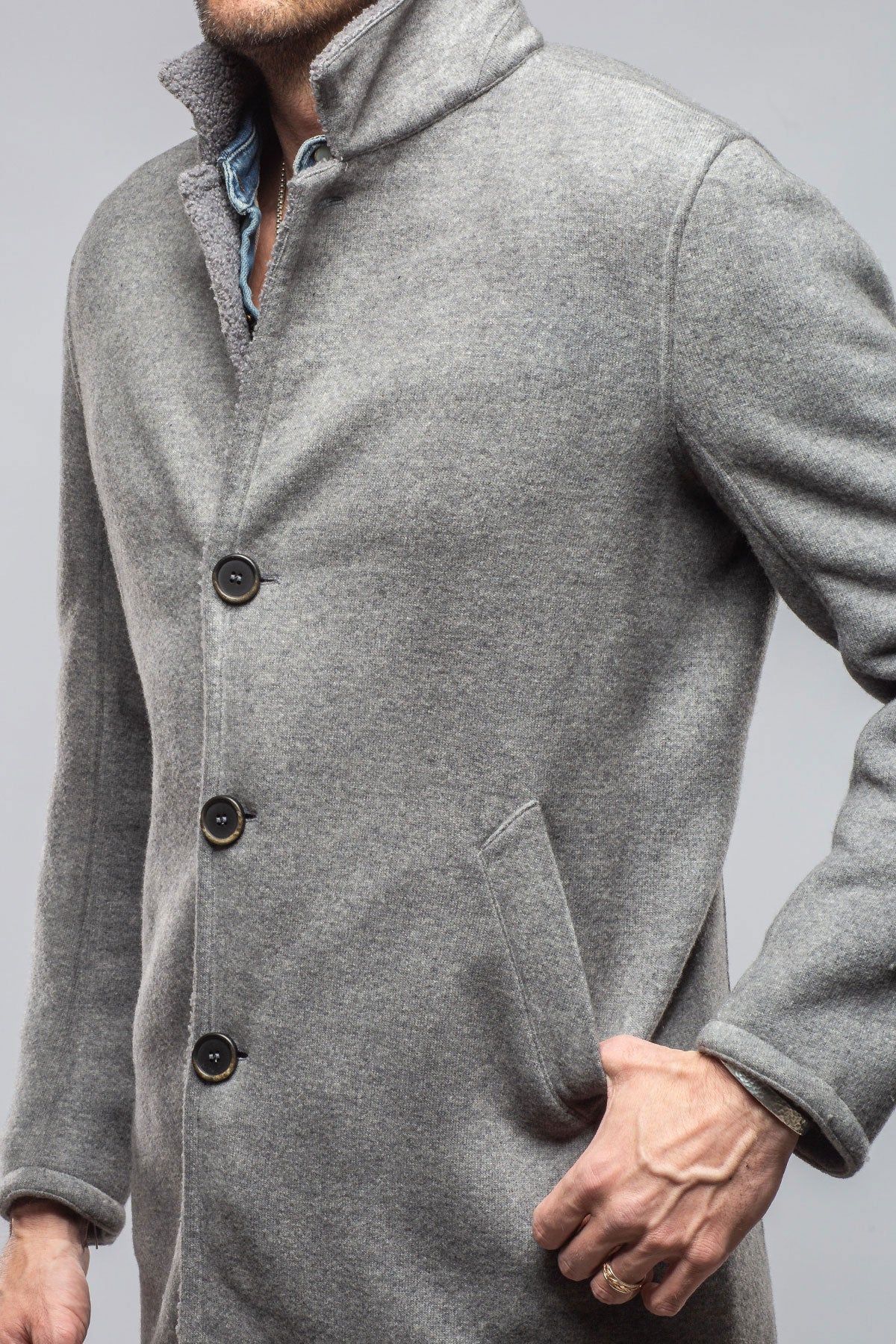 Gimo's Kane Long Wool Coat In Grey Warehouse - Mens - Outerwear - Cloth