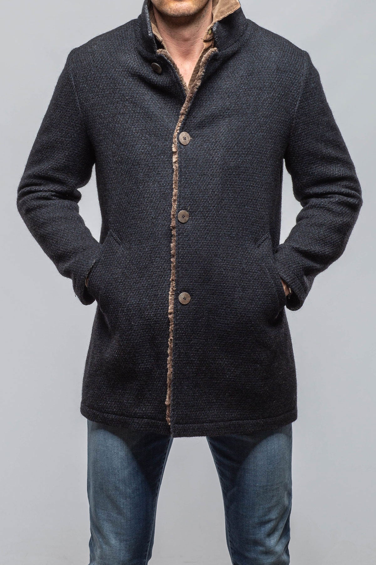 Gimo's Lazard Long Knit Coat In Navy - Warehouse - Mens