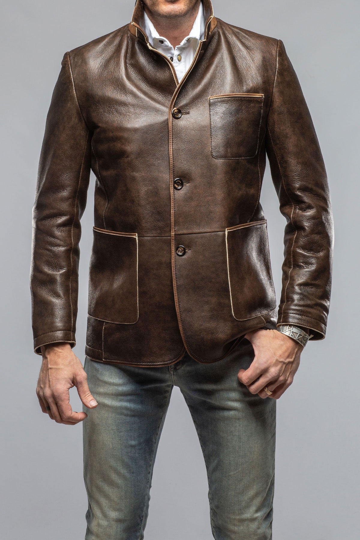 mens leather dress coats Loreo Dress Jacket In Rust, Rust / M (50)