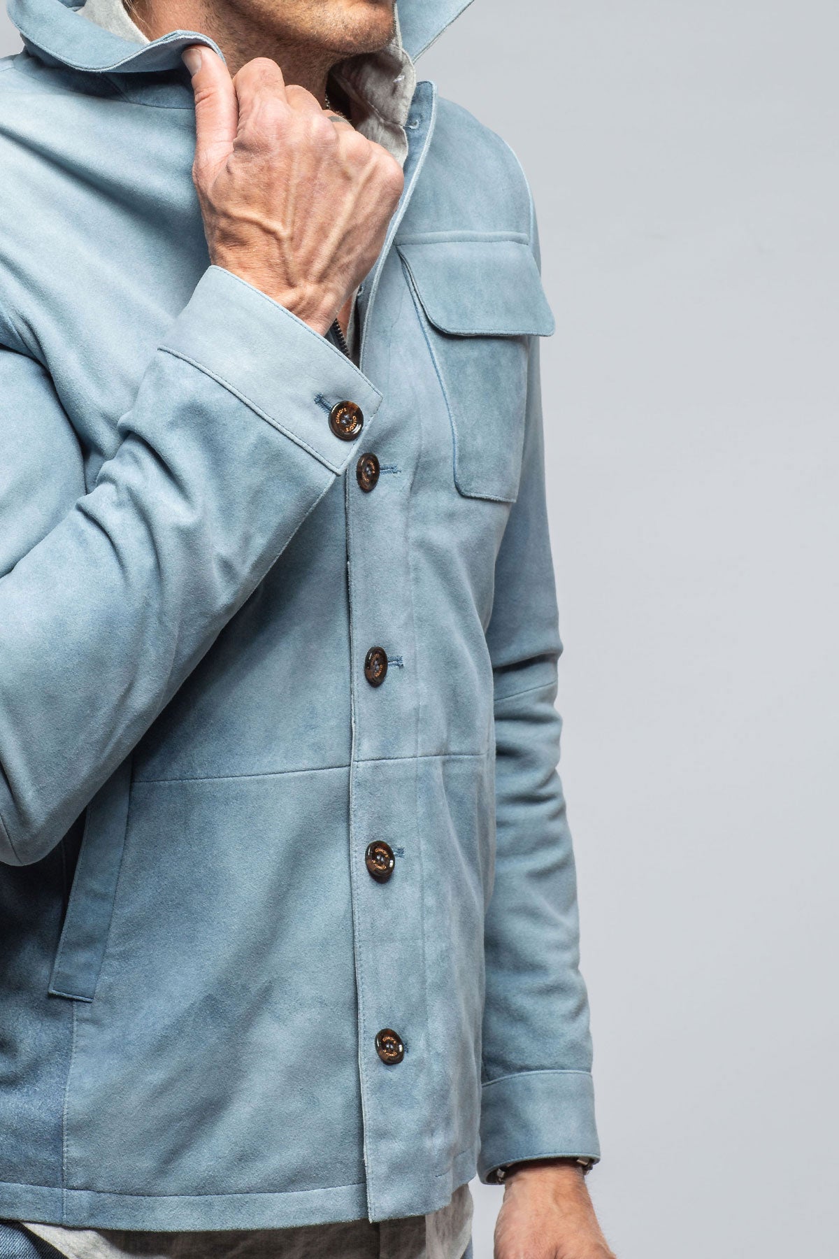 Gimo's Oakley Suede Shirt Jacket In Blue Ice Mens - Outerwear - Leather