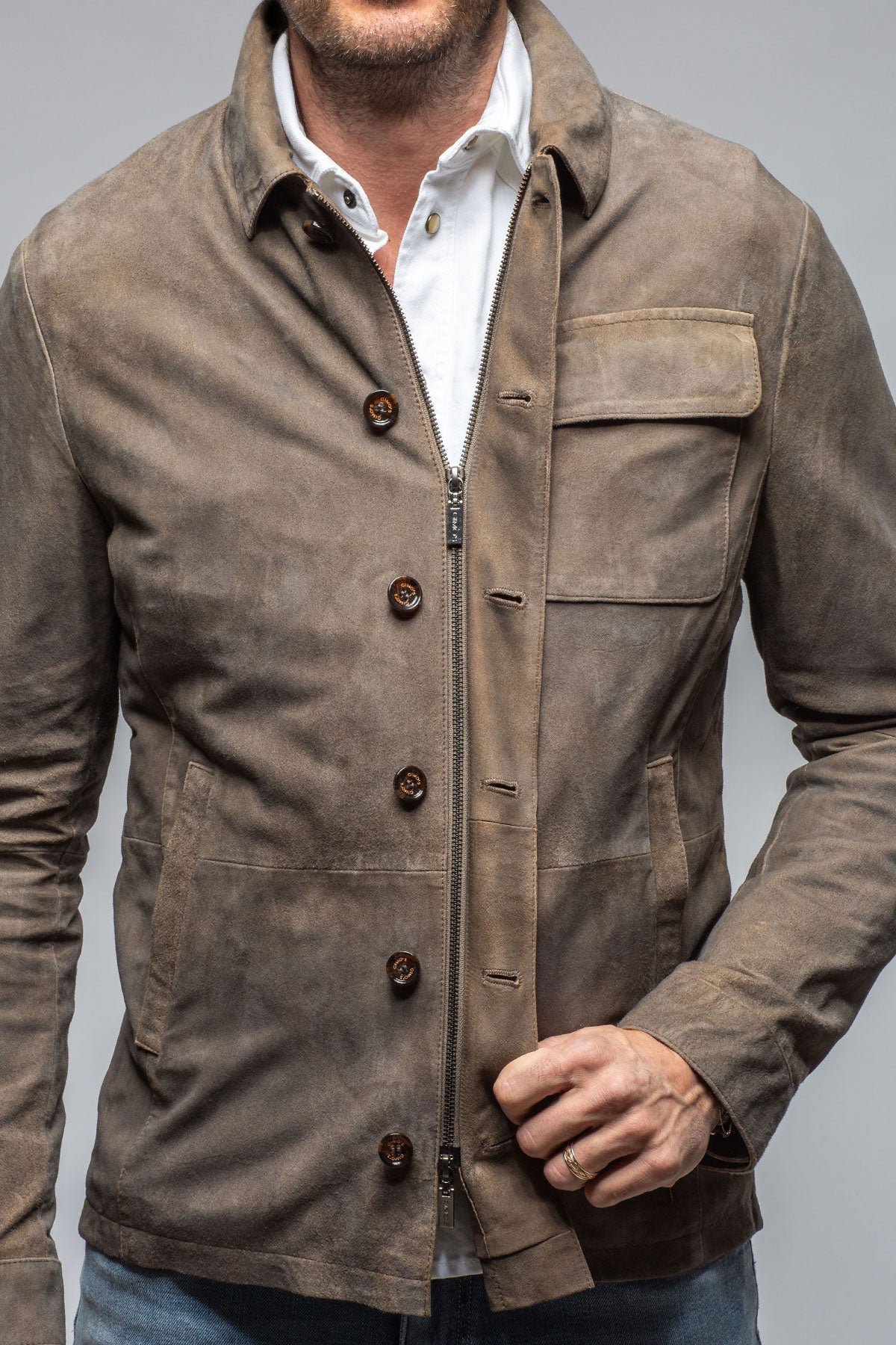 Oakley Suede Shirt Jacket In Mushroom | Mens - Outerwear - Leather | Gimo's